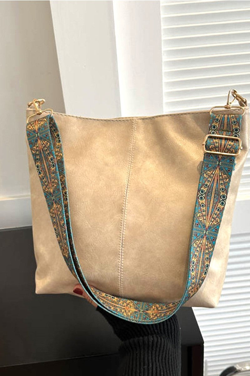 Retro Pattern Neutral Vegan Leather Crossbody Shoulder Bag