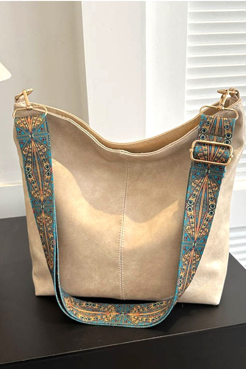 Retro Pattern Neutral Vegan Leather Crossbody Shoulder Bag