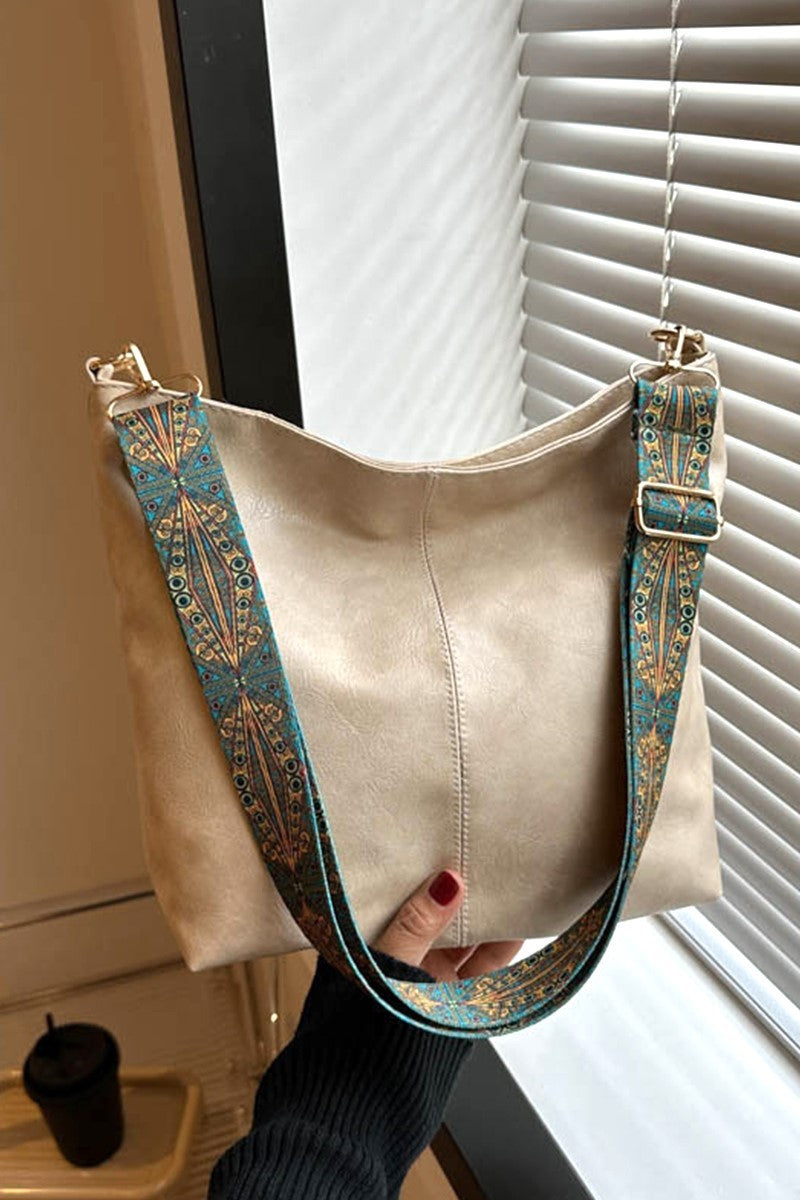 Retro Pattern Neutral Vegan Leather Crossbody Shoulder Bag