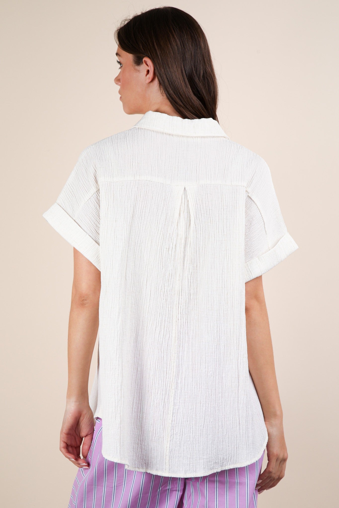 Oversized Oatmeal Dolman Sleeve Crinkled Woven Shirt Top