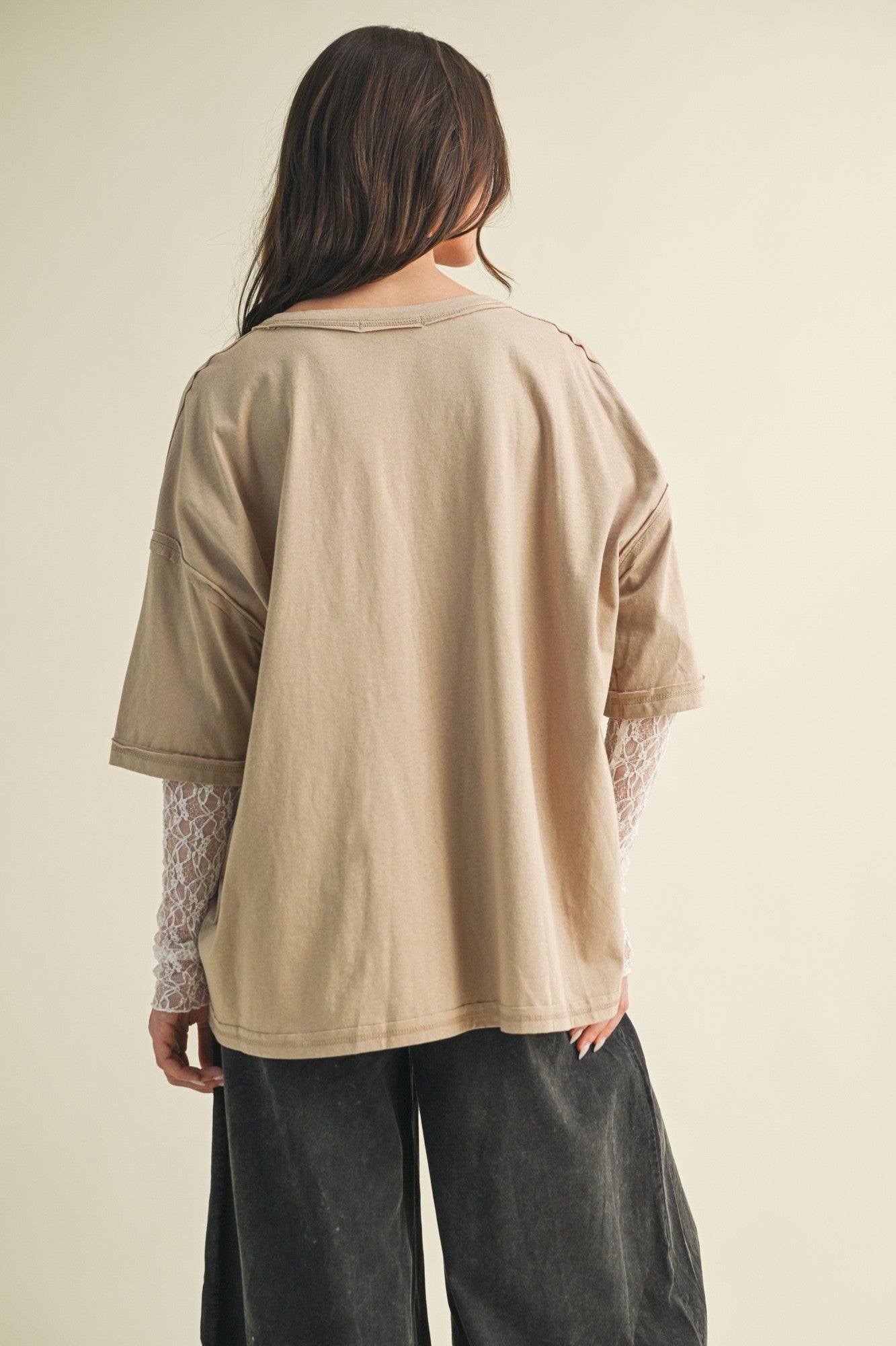 White Lace Sleeve With Oversized Oatmilk Top