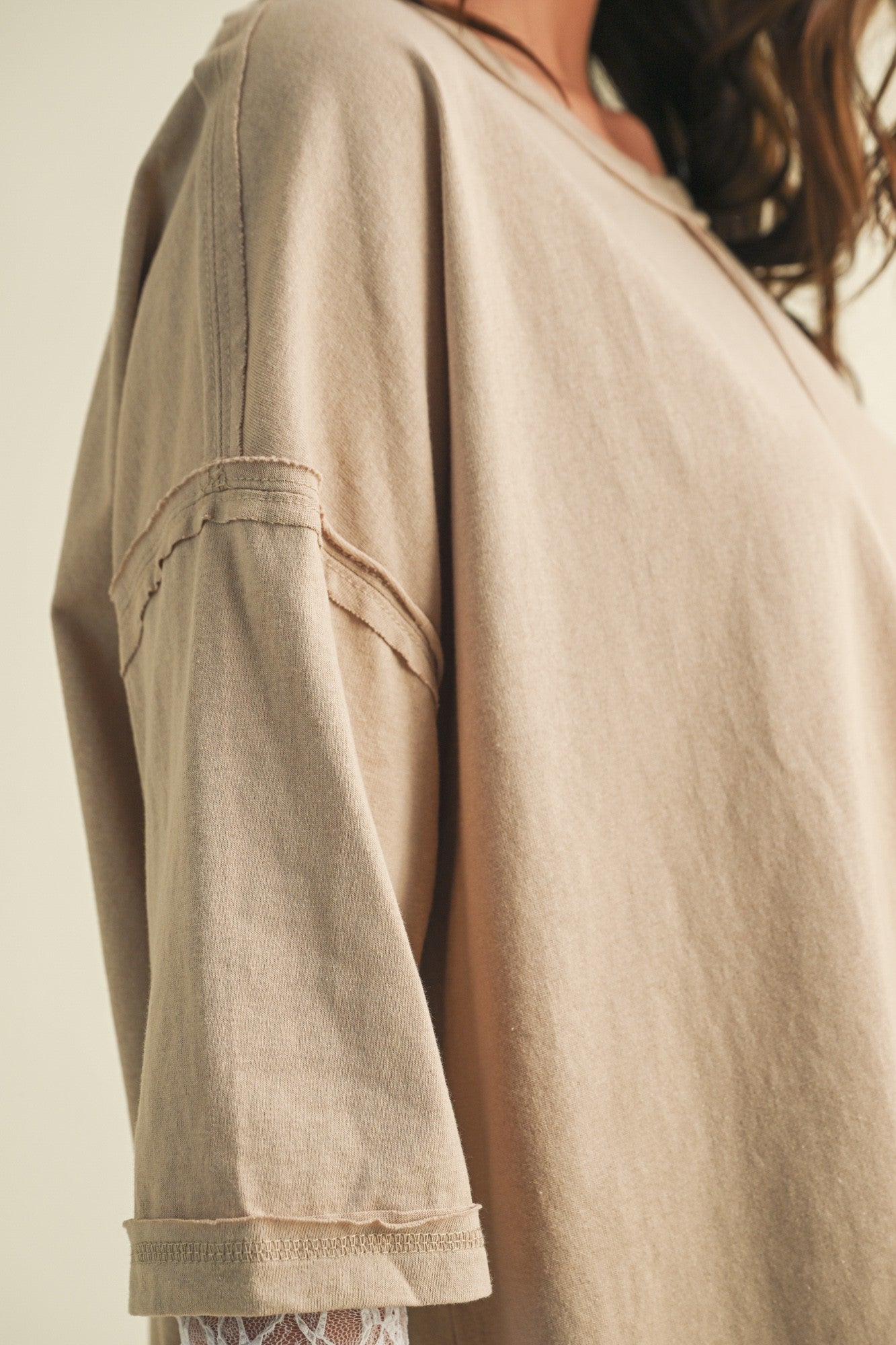 White Lace Sleeve With Oversized Oatmilk Top