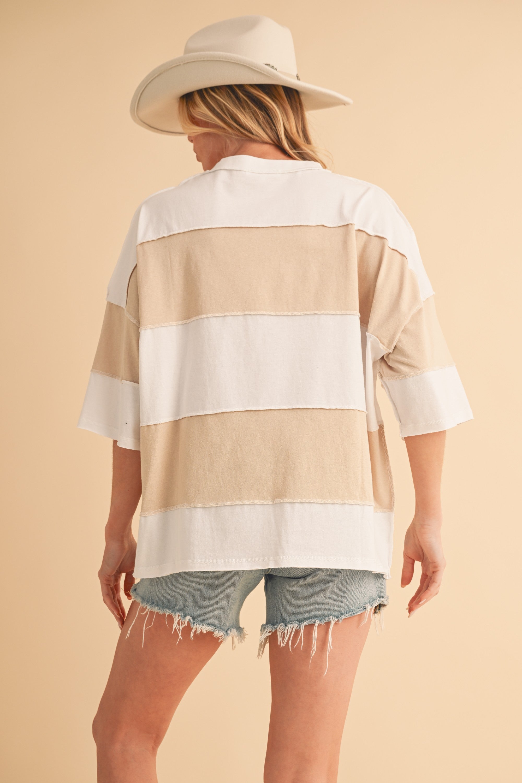Polly White & Oat Color Block Top
