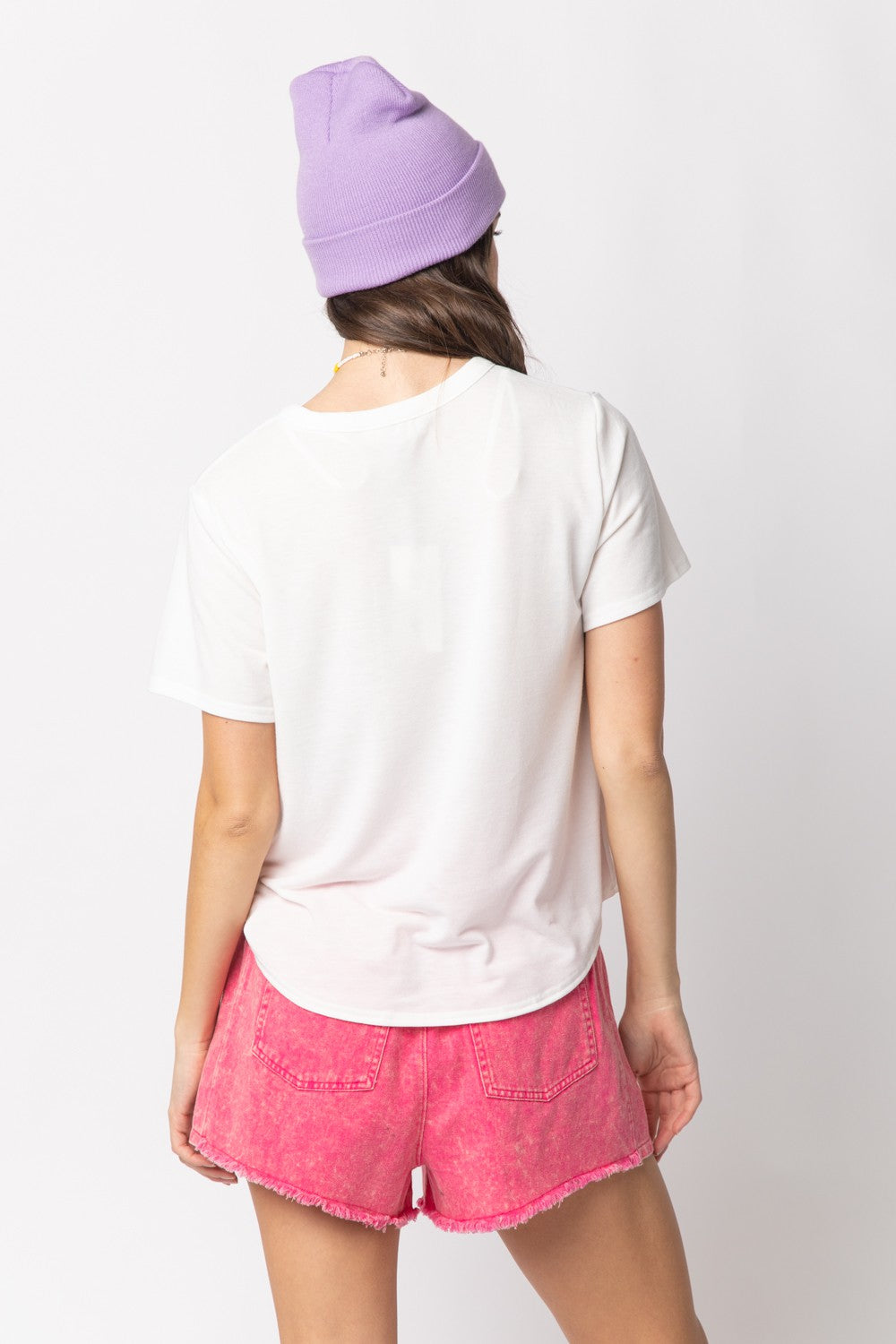 Short Sleeve White Twisted Hem Knit Top
