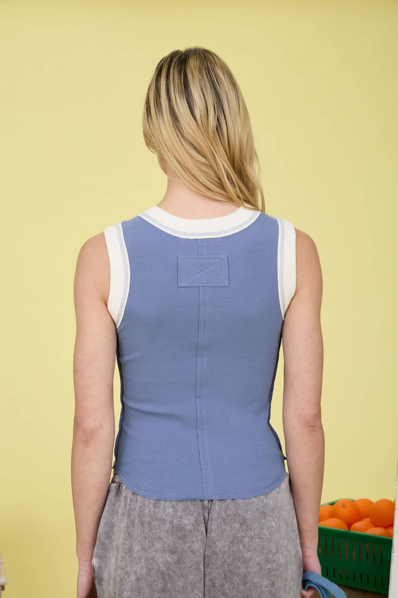 Denim Blue Contrast Trim Detail Knit Tank Top