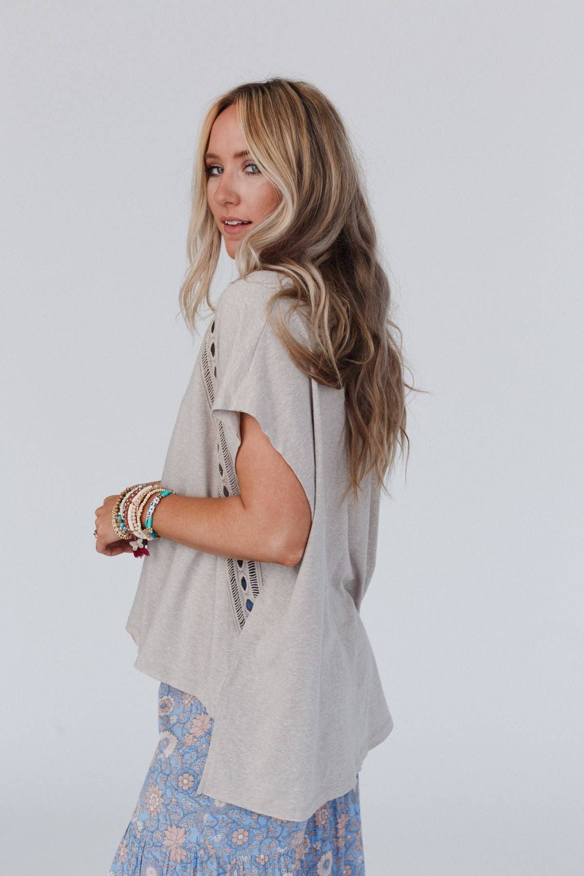 Camden Camel Lace V Neck Top