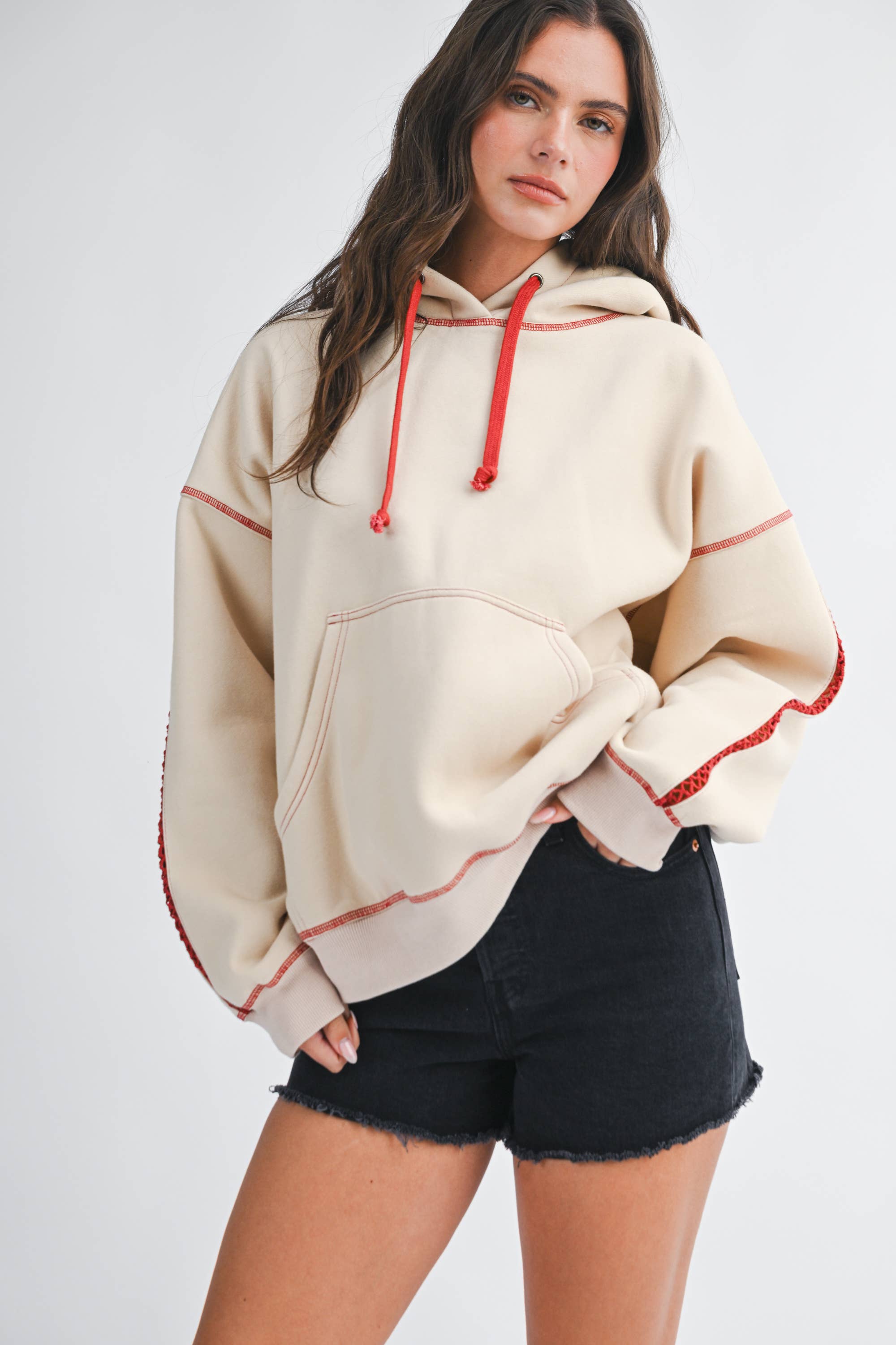 Contrast Red Stitch Oversized Hoodie