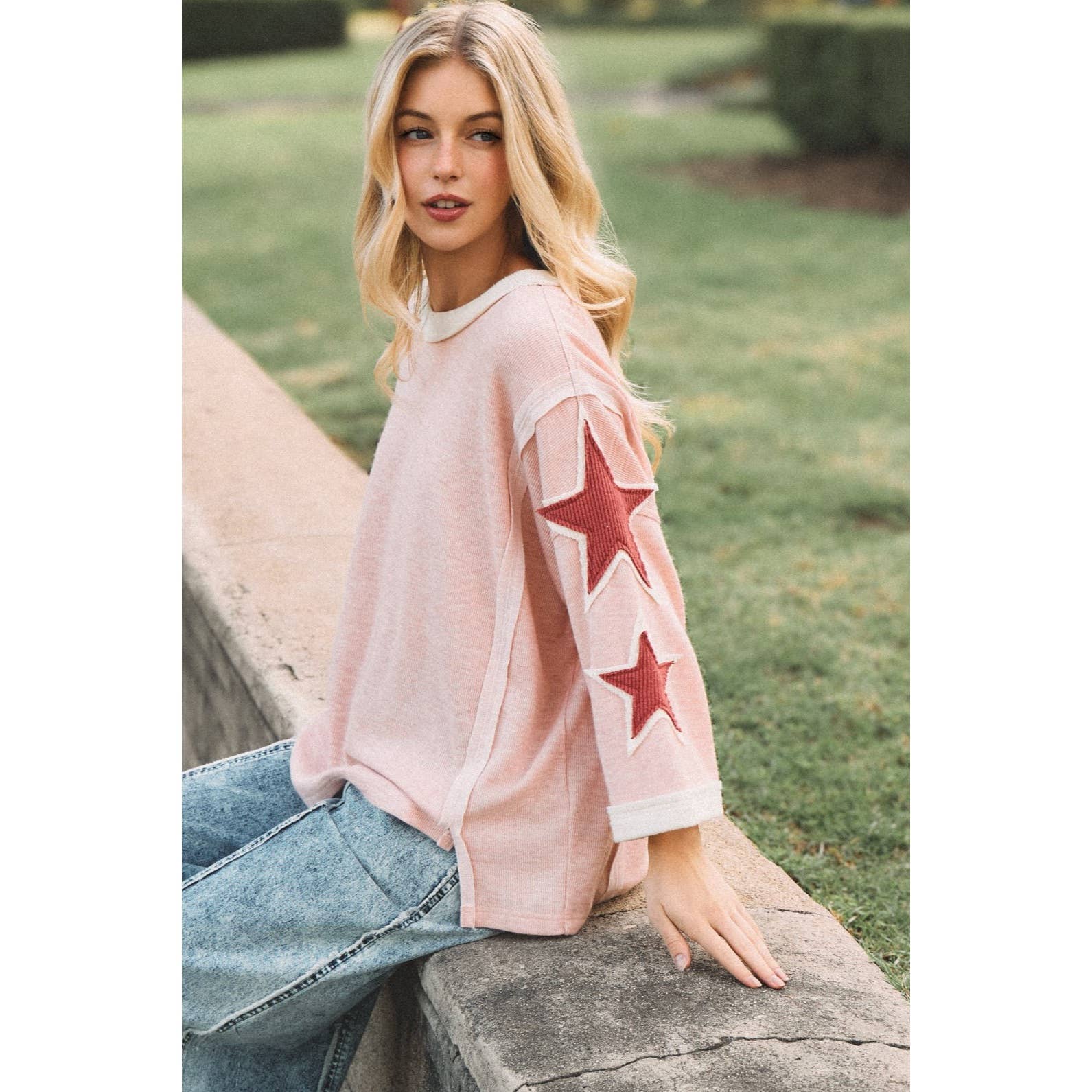 Pink + Red Starry Ribbed Shirt