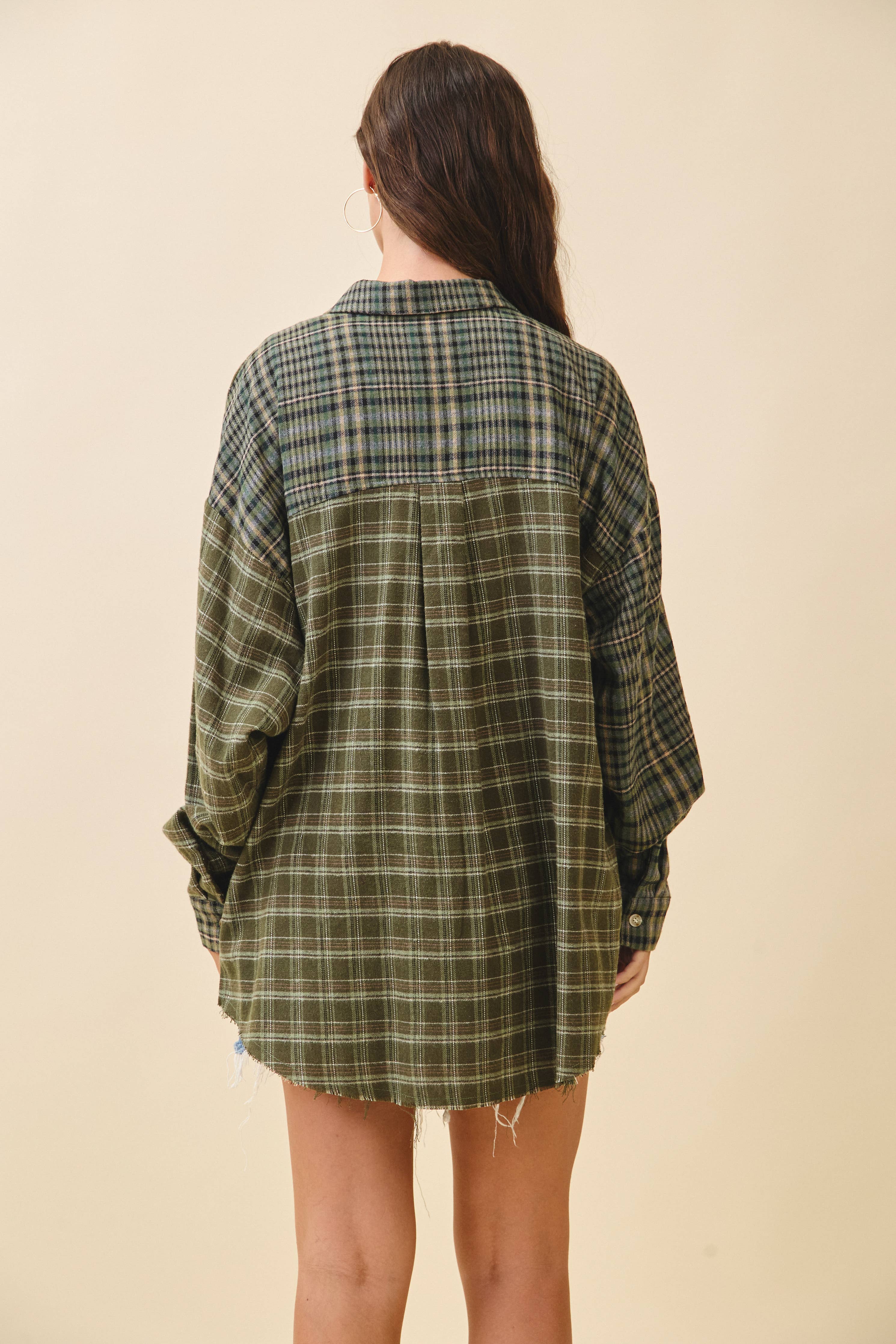 Kambrie Olive Plaid Flannel Shirt