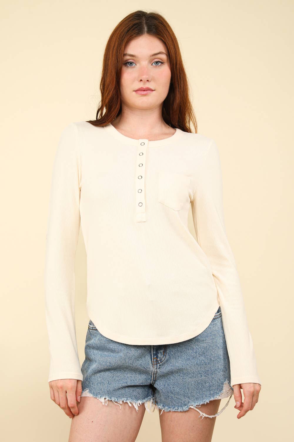 Soft Brushed Cream Solid Knit Casual Top