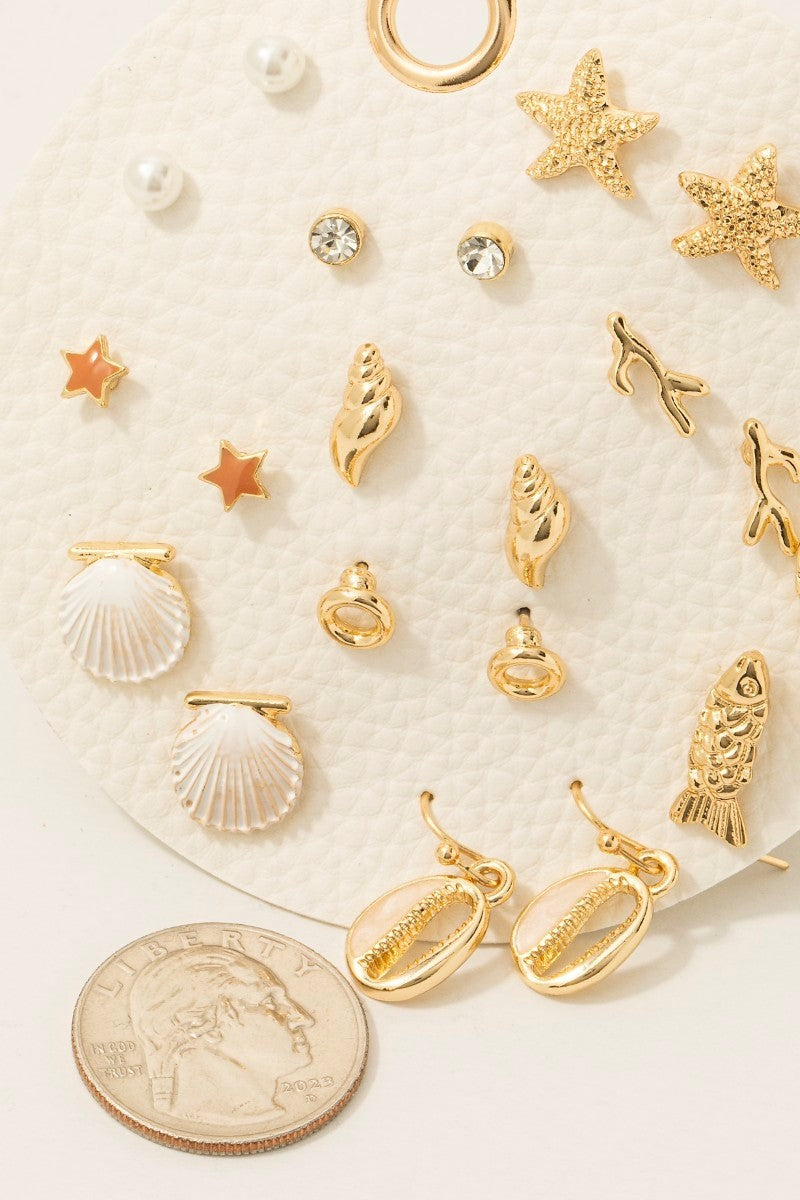 10 Pair Assorted Sea Life Stud Earrings Set