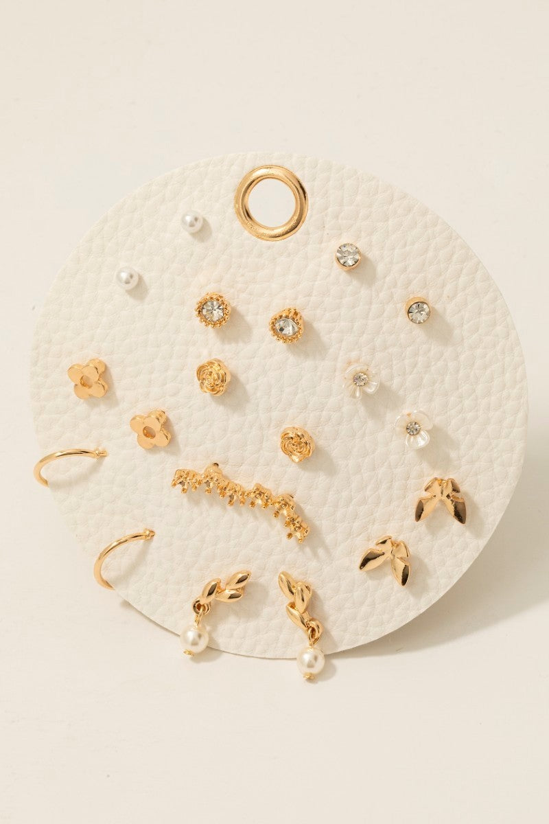10pc Floral Pearl Butterfly Mixed Gold Earrings Set