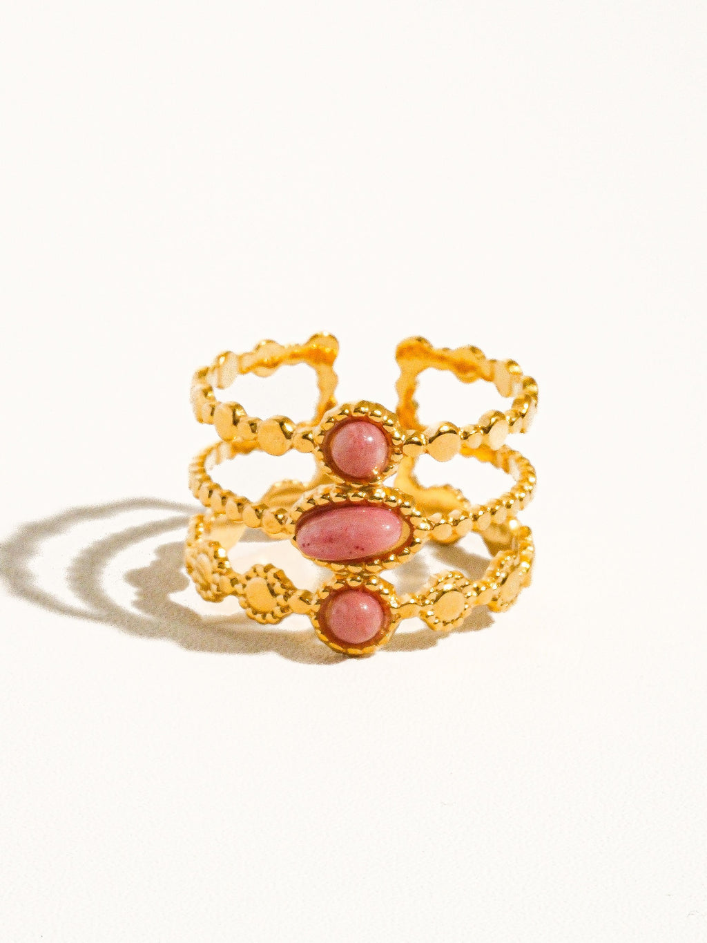 18k Gold Non-tarnish Adjustable Stone Ring