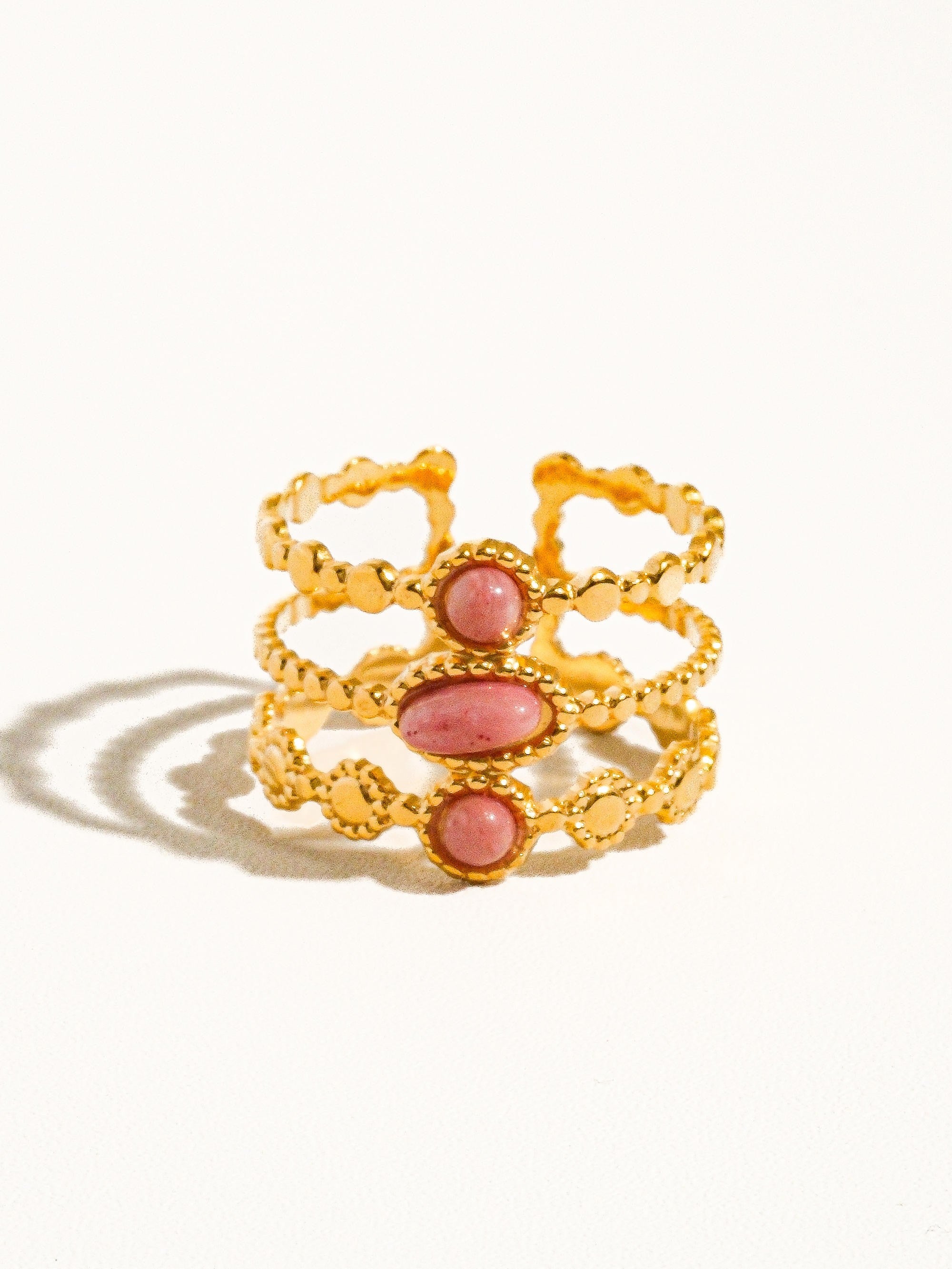 18k Gold Non-tarnish Adjustable Stone Ring
