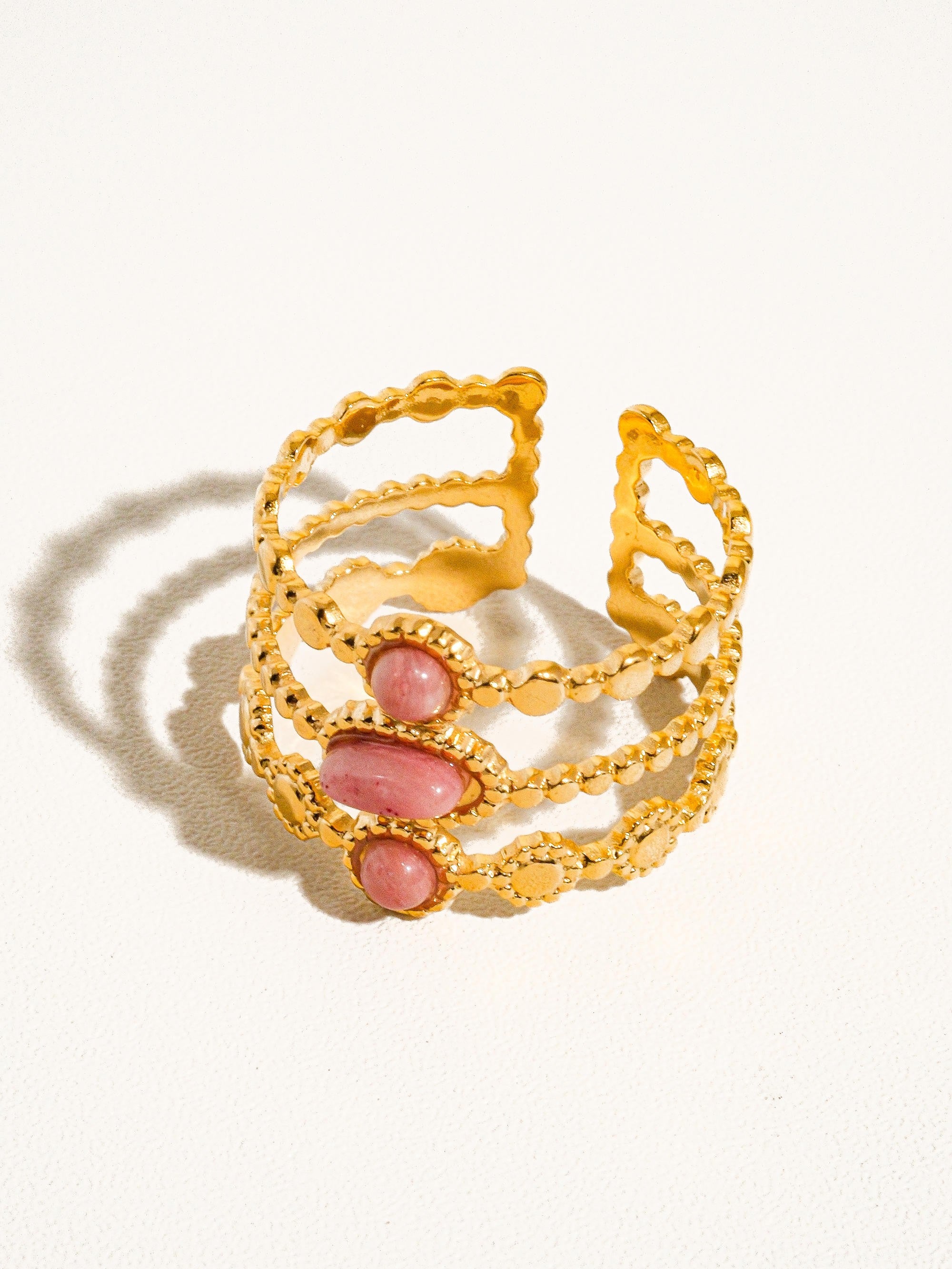 18k Gold Non-tarnish Adjustable Stone Ring