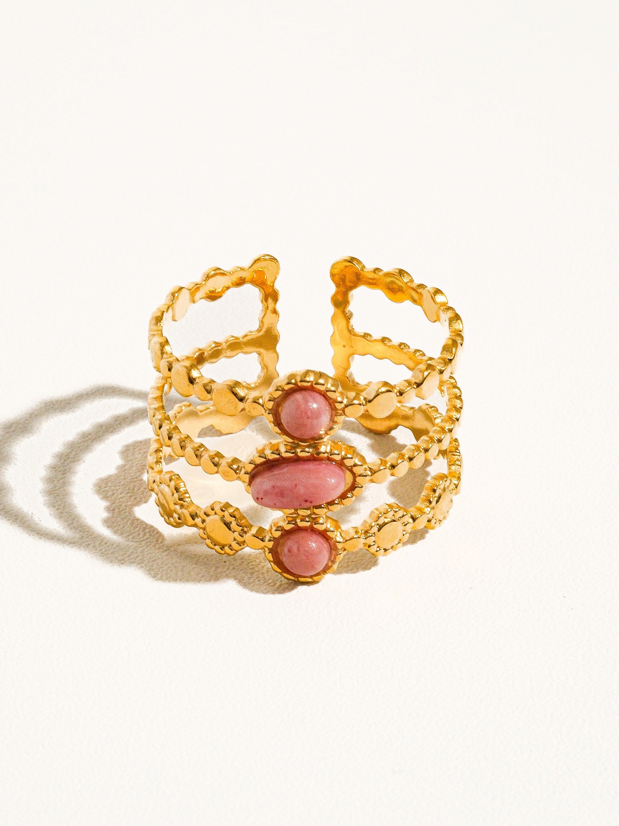 18k Gold Non-tarnish Adjustable Stone Ring