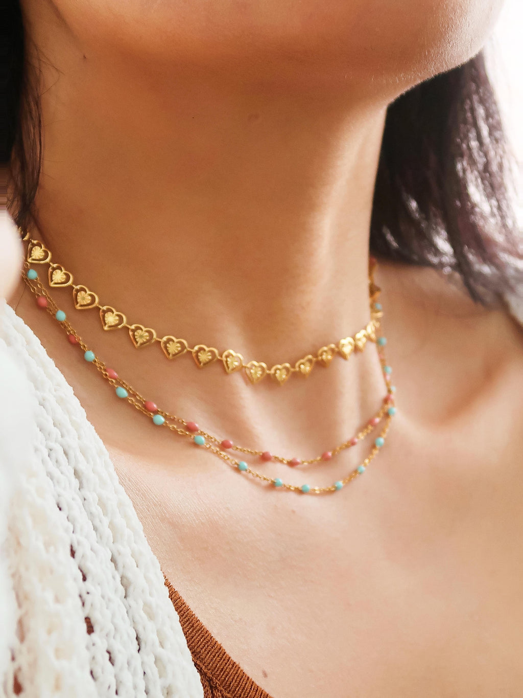 Soleil 18k Gold Rose Beaded Petite Chain Necklace