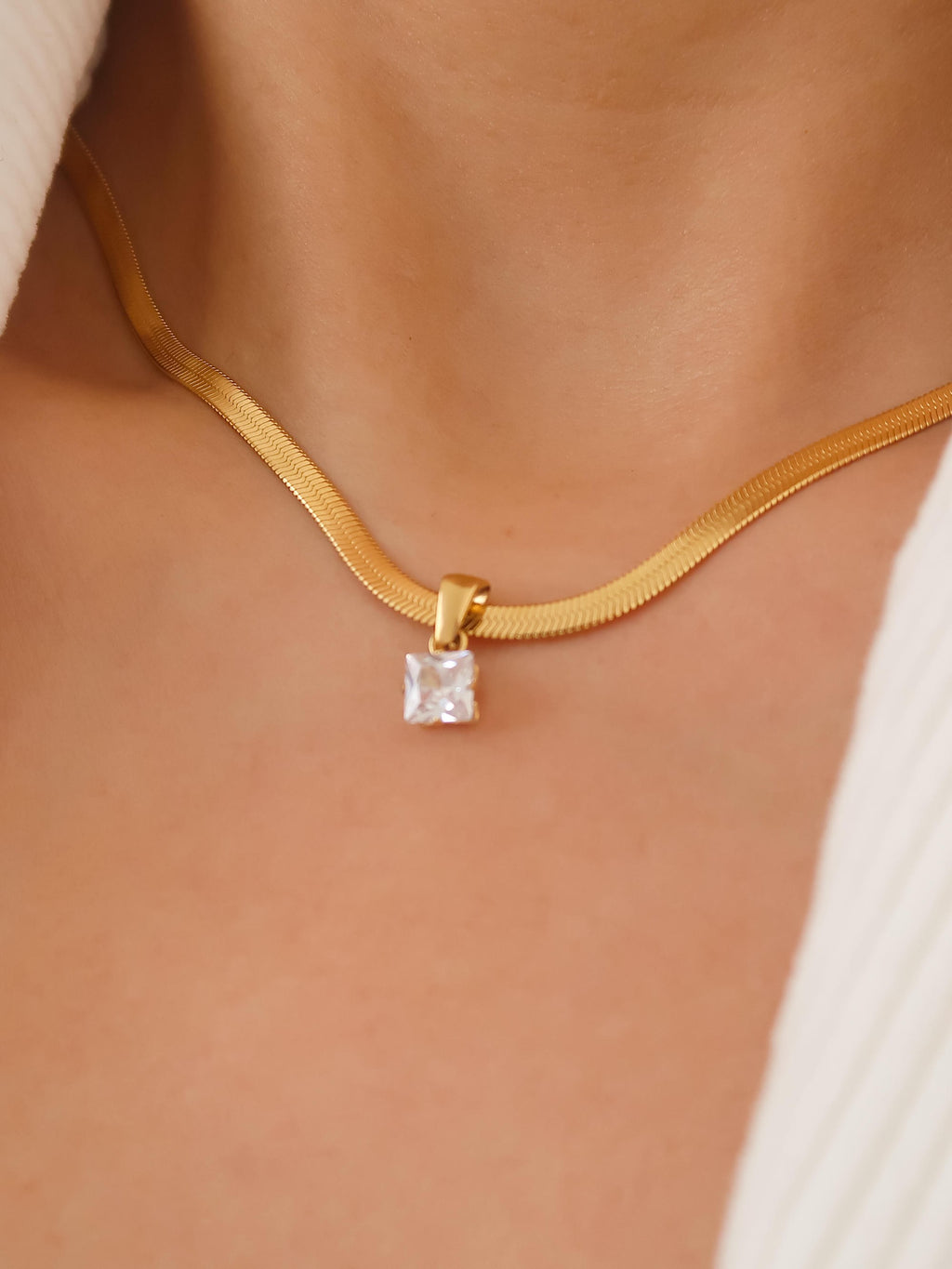 Blanc 18k Gold Cz Snake Chain Necklace