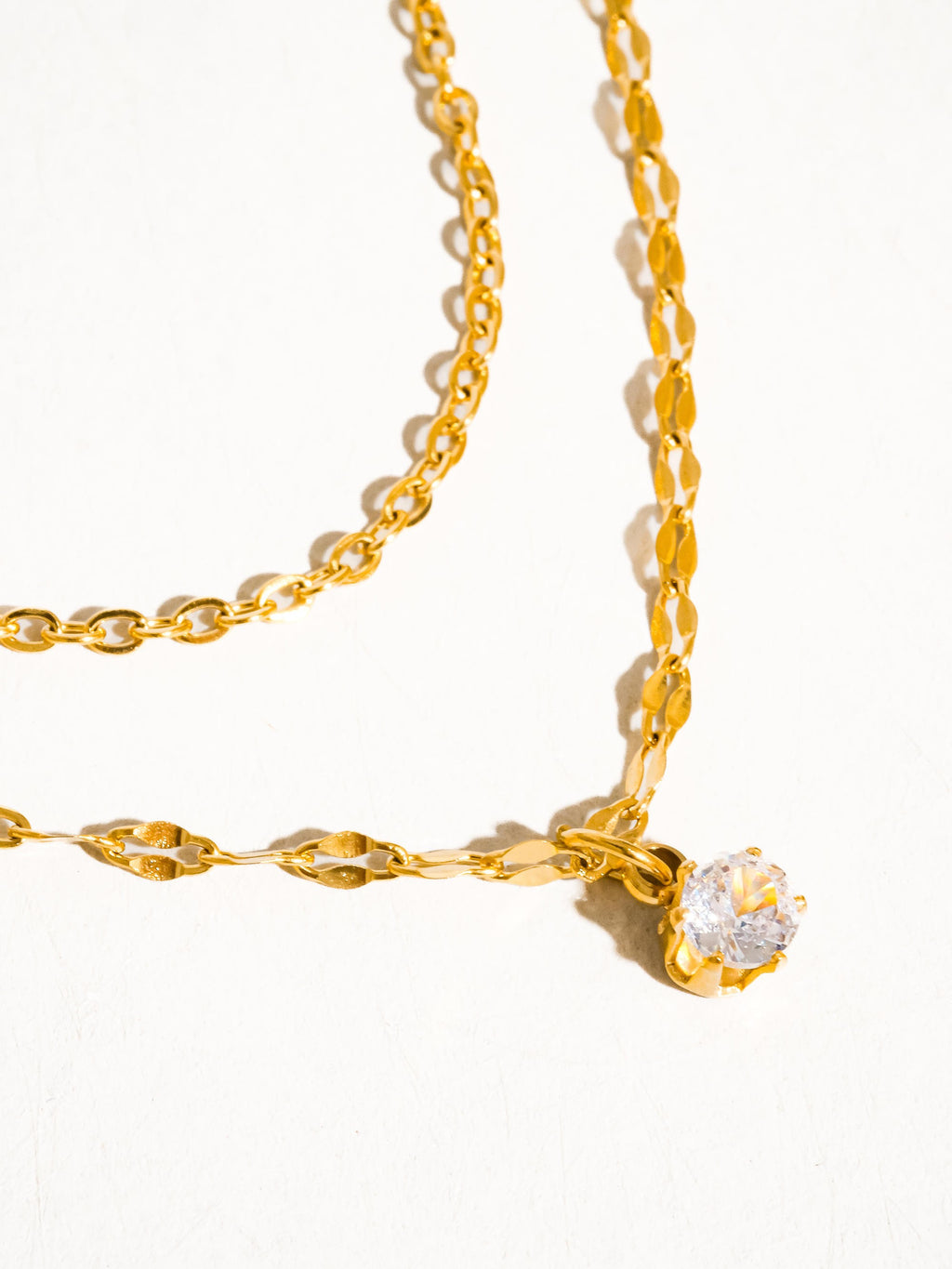 18k Gold Cz Stone Stacked Necklace