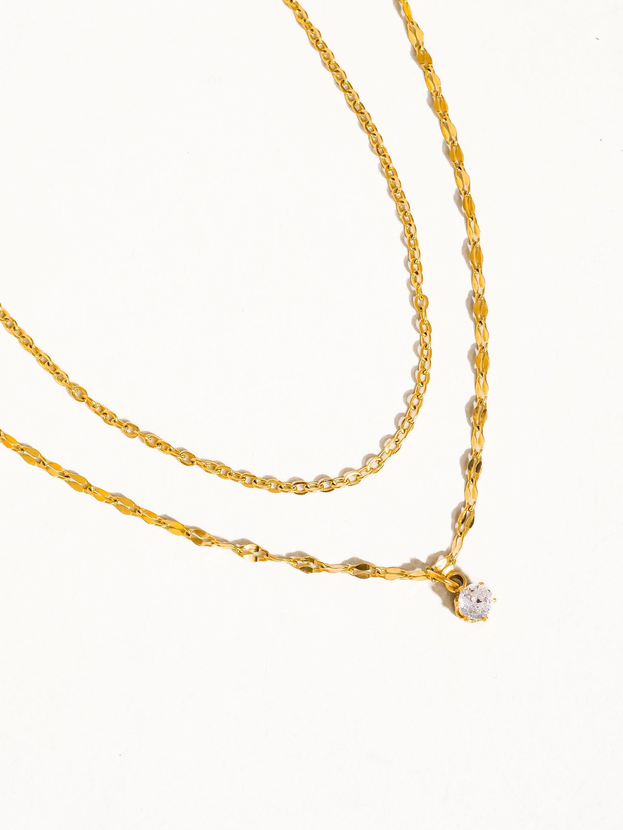 18k Gold Cz Stone Stacked Necklace
