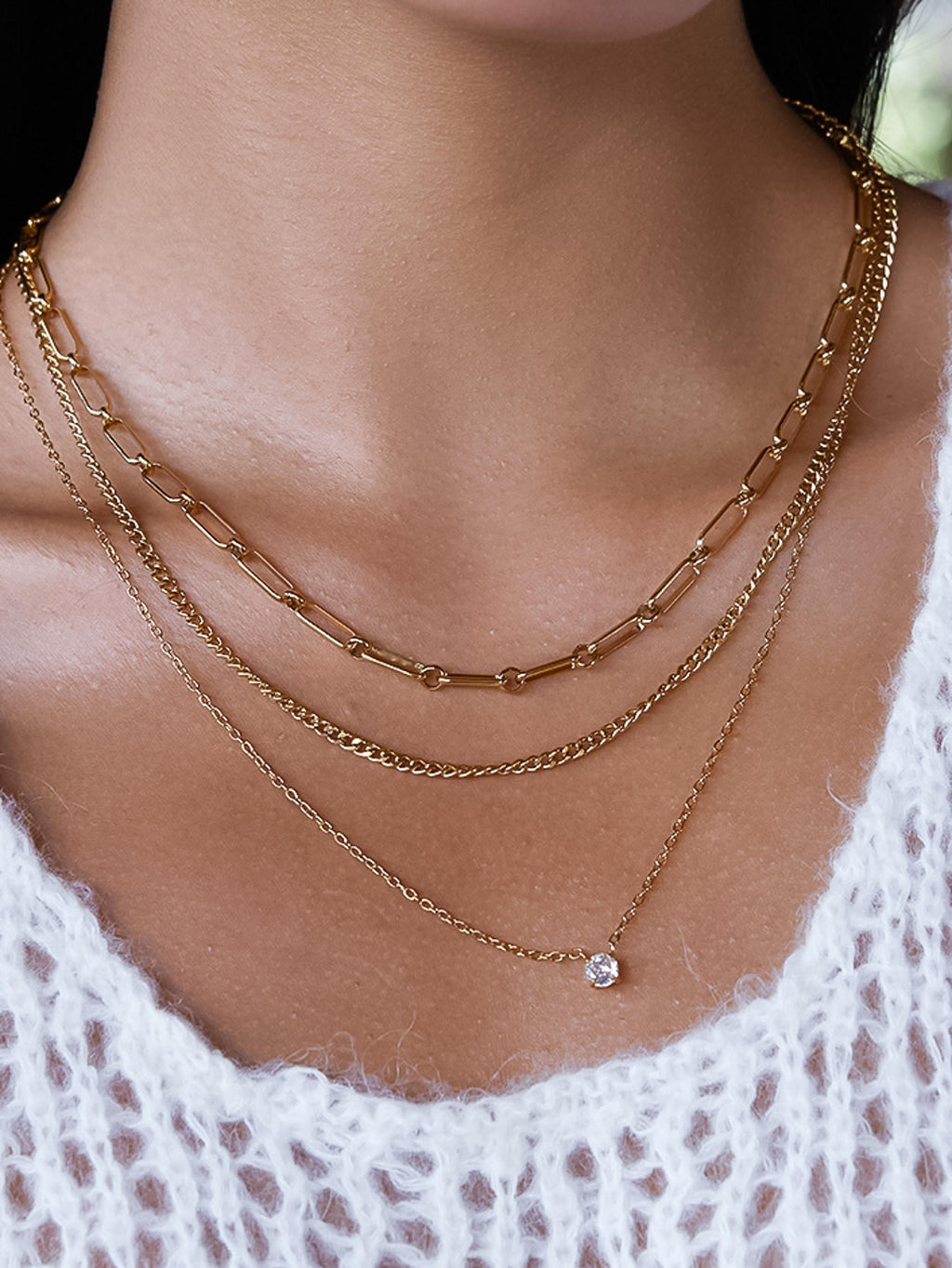 Chavelle 18k Gold Layered Cz Chain Necklace