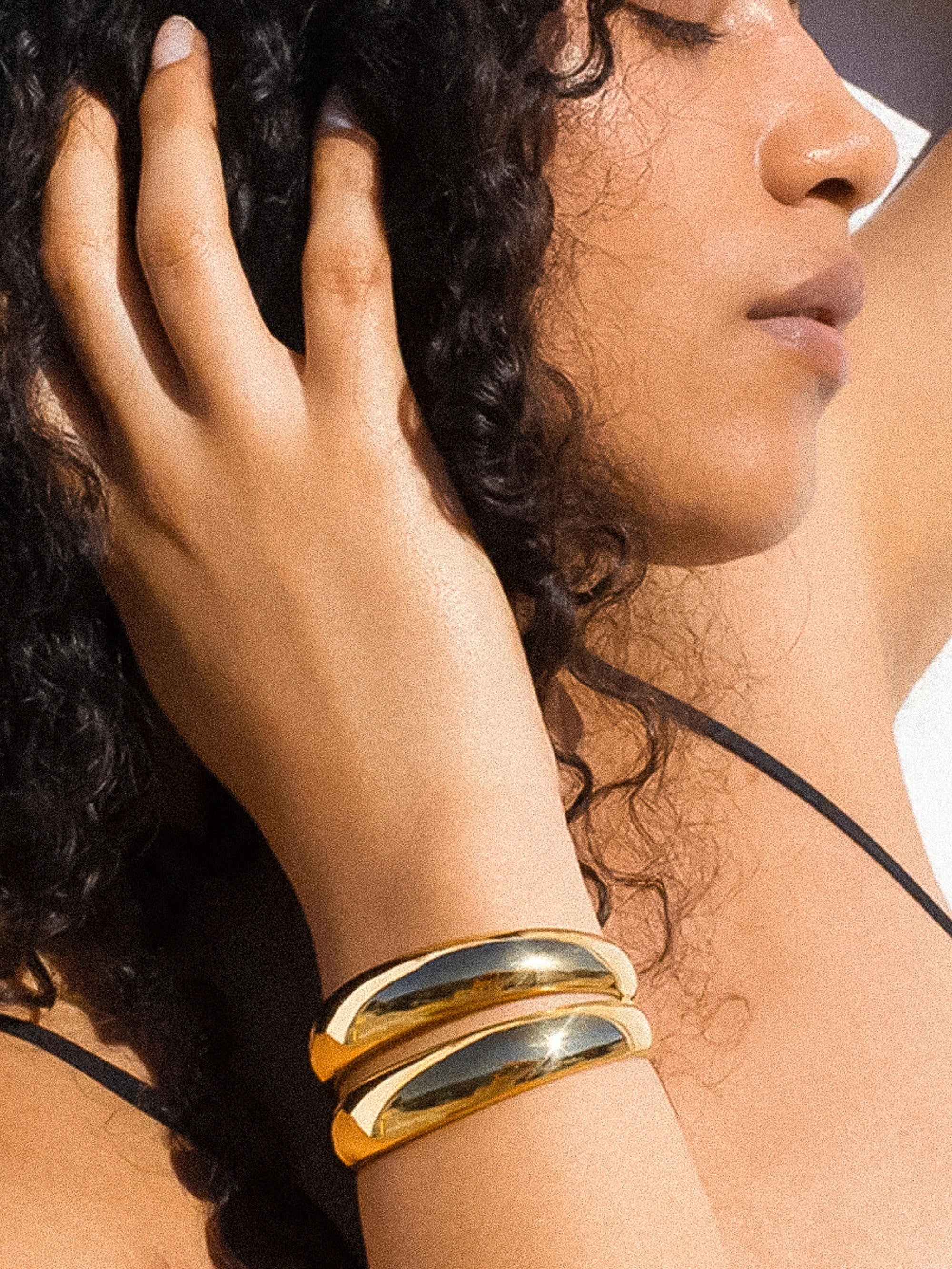 18k Gold Non-tarnish Layered Round Bangle Ronan-Gold