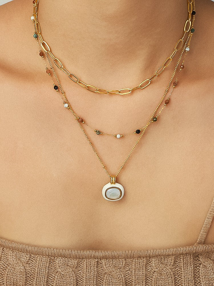 18k Gold Non-Tarnish Square Shell Pendant Necklace