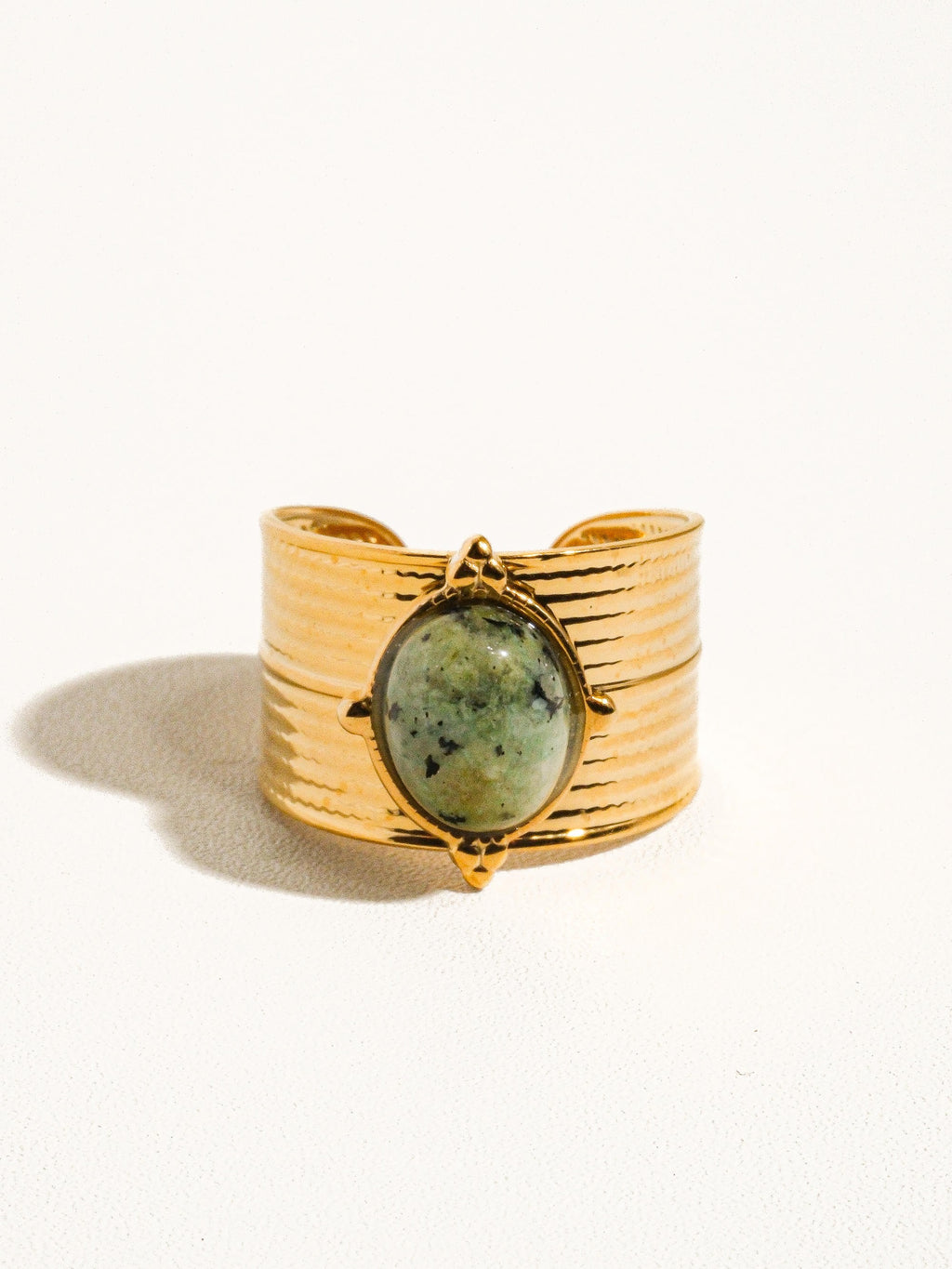 18k Gold Non-tarnish Stone Bold Adjustable Ring