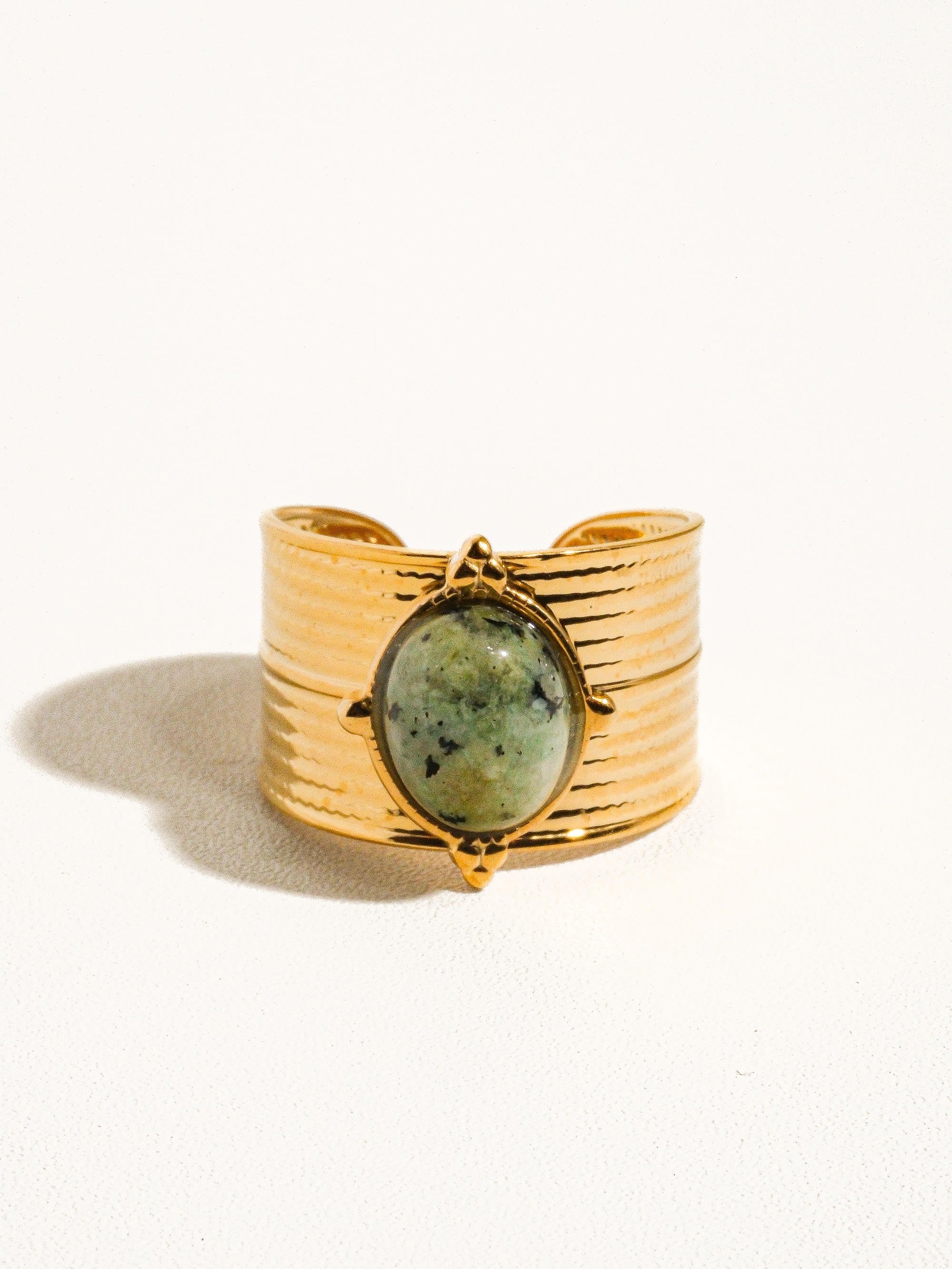 18k Gold Non-tarnish Stone Bold Adjustable Ring