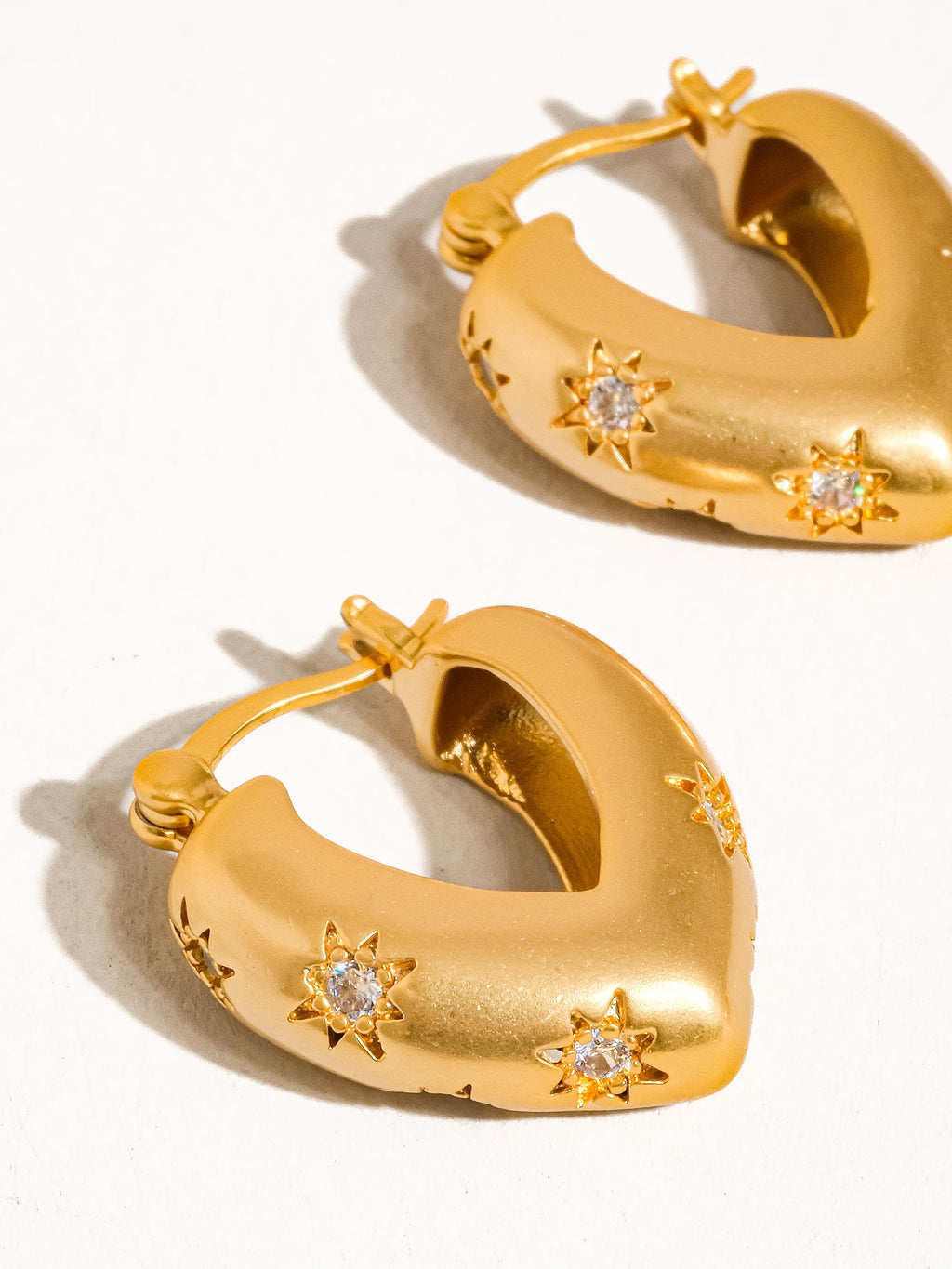 18k Gold Star Cz Heart Hoop Earring