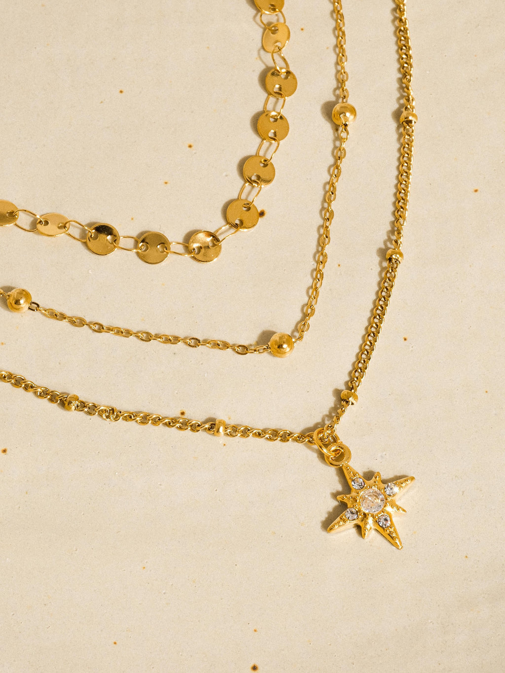 18k Non-tarnish Layered Cz Star Necklace