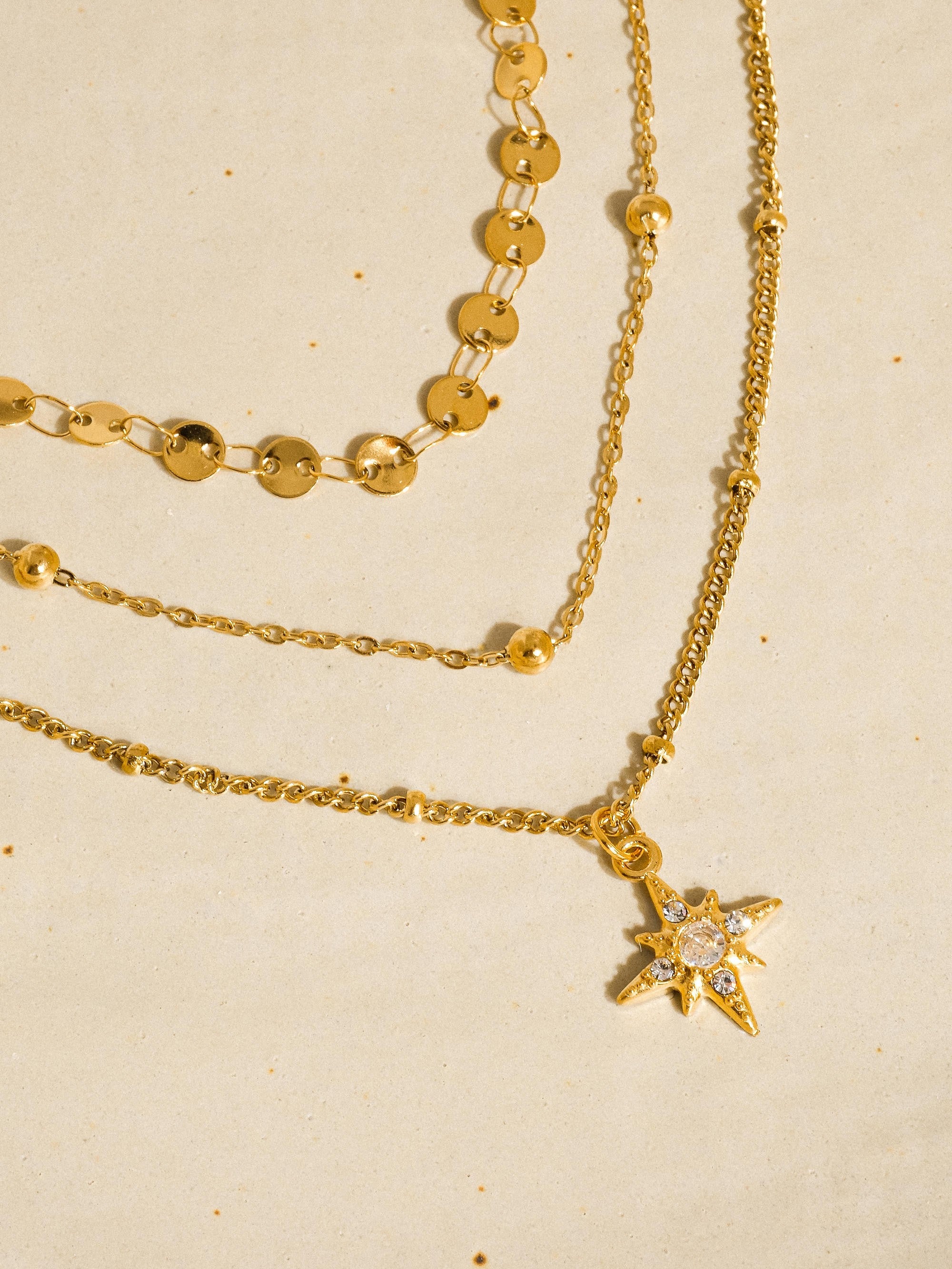 18k Non-tarnish Layered Cz Star Necklace