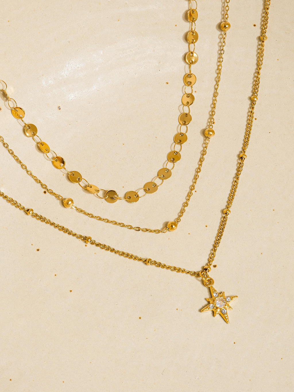 18k Non-tarnish Layered Cz Star Necklace