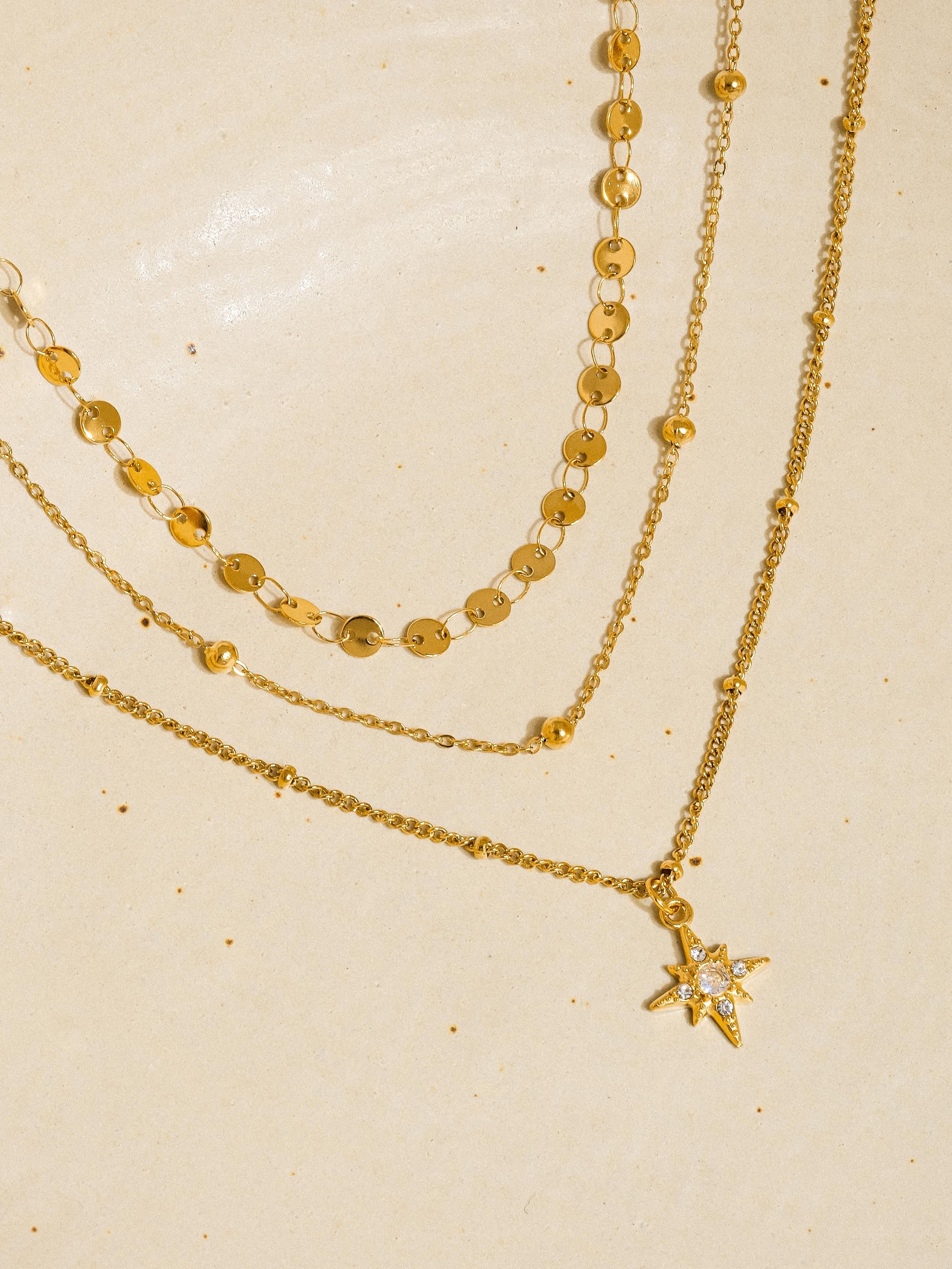 18k Non-tarnish Layered Cz Star Necklace