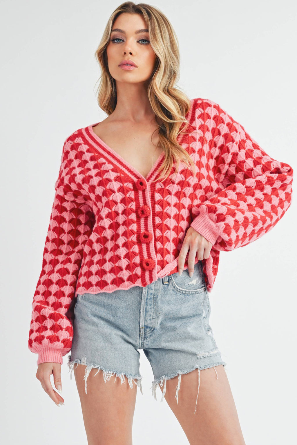 Fantasia Pink + Red Cardigan