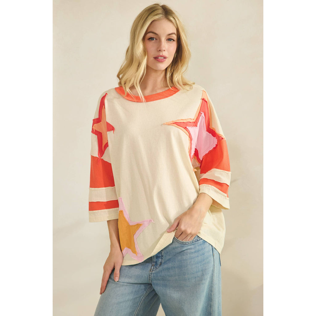 Colorblock Star Patch Applique Top
