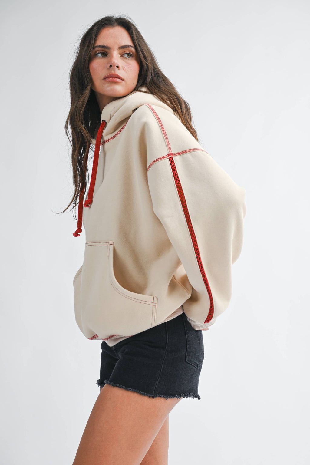 Contrast Red Stitch Oversized Hoodie