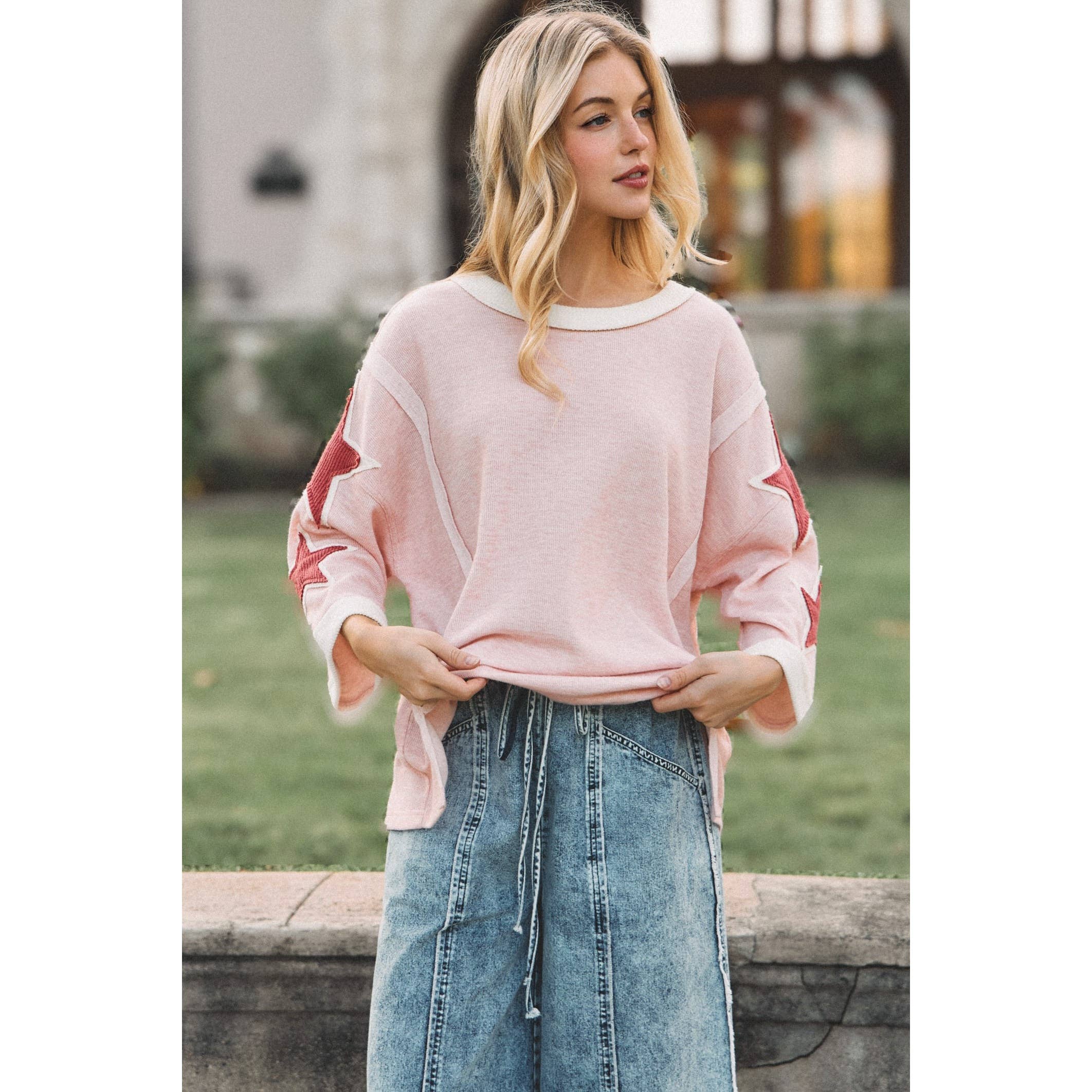 Pink + Red Starry Ribbed Shirt