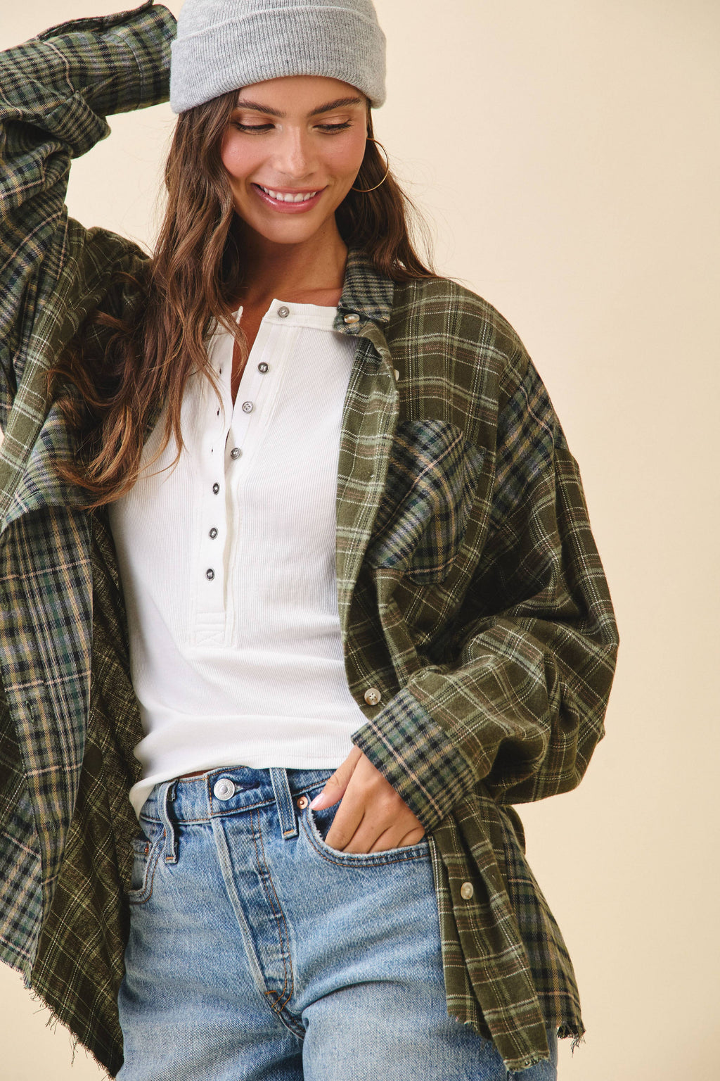 Kambrie Olive Plaid Flannel Shirt