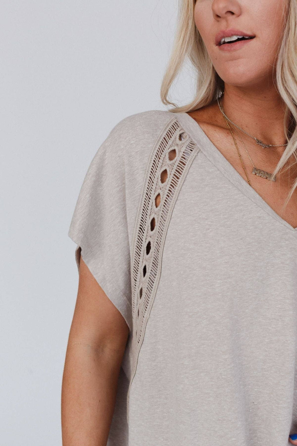 Camden Camel Lace V Neck Top