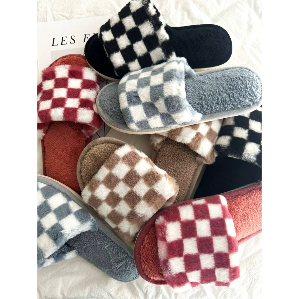 Red Checkered Pattern Cozy Slippers