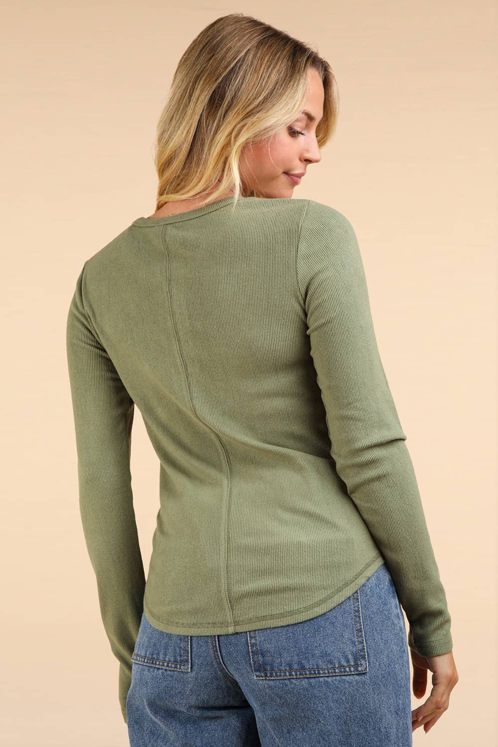 Soft Brushed Olive Green Solid Knit Casual Top