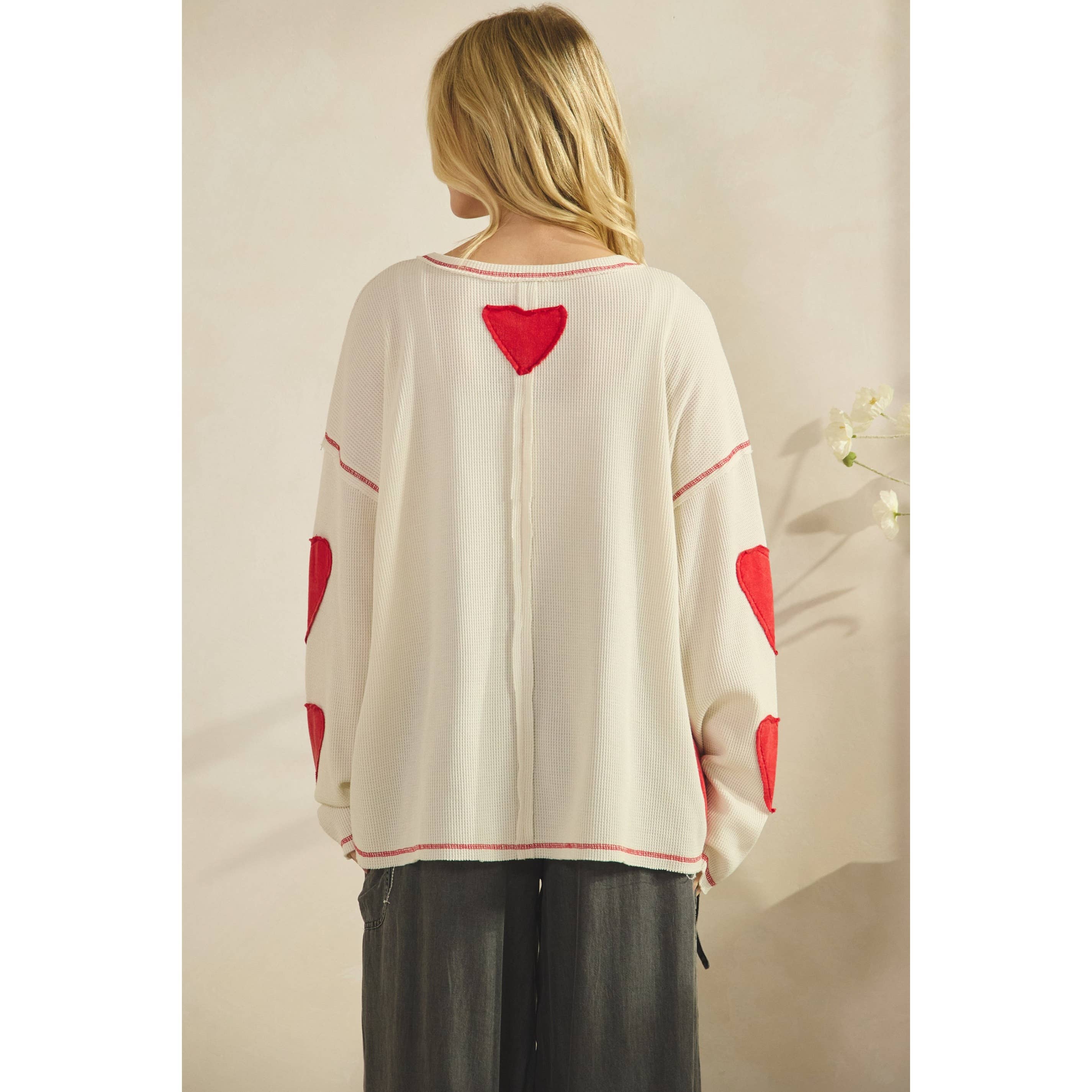 Patch Heart Waffle Pullover