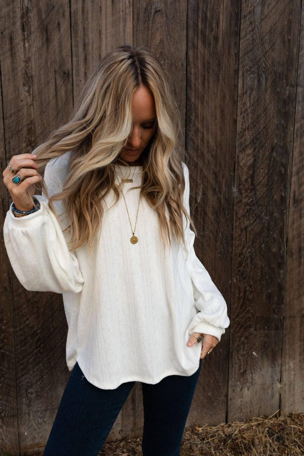 Sweet Heart Cream Balloon Sleeve Knit Sweater