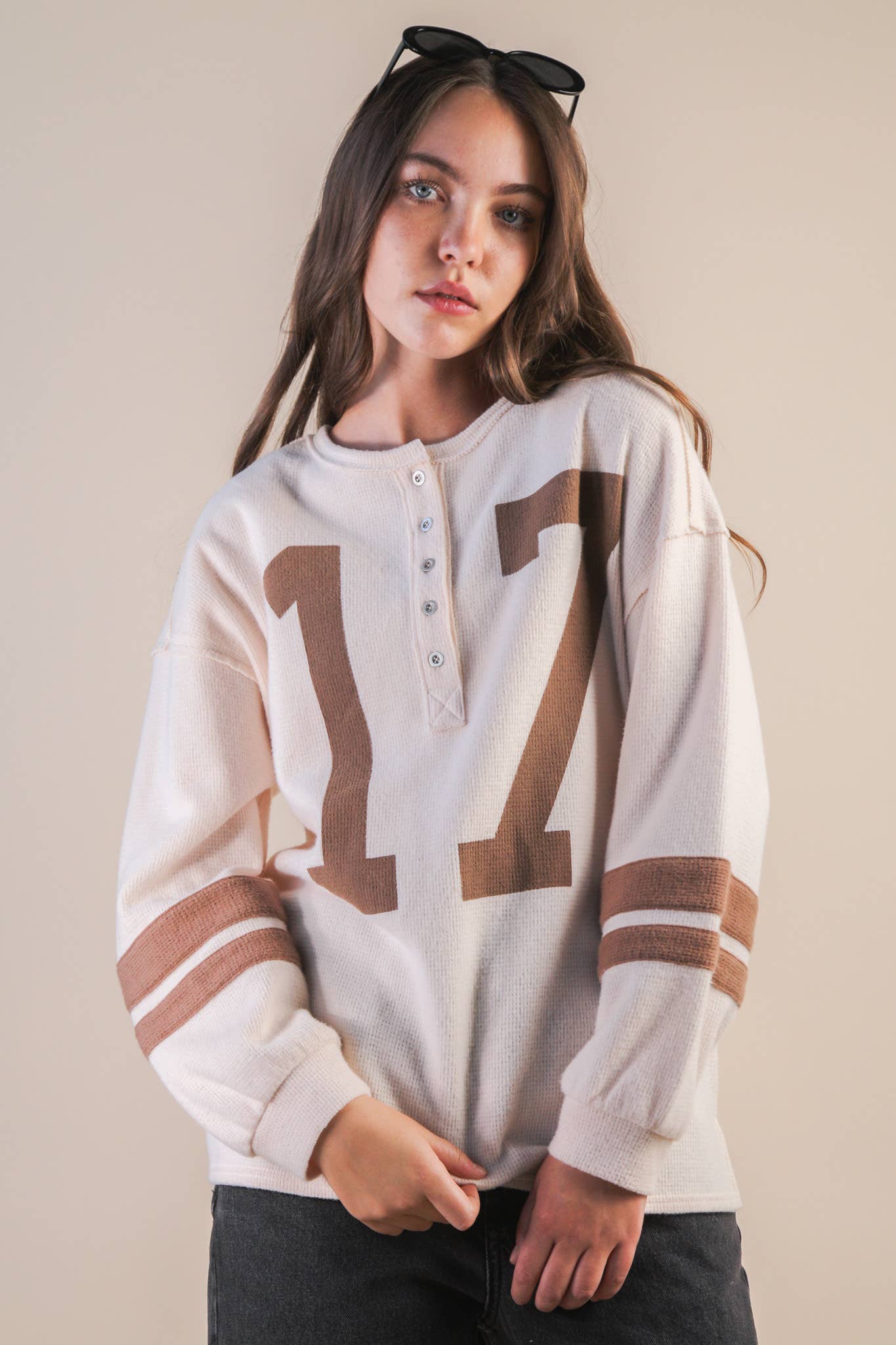 Oversized Cream & Mocha #17 Graphic Casual Knit Top
