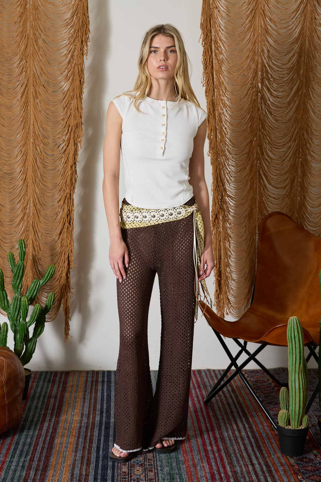 Exposed Asymmetrical Seam White Henley Knit Top