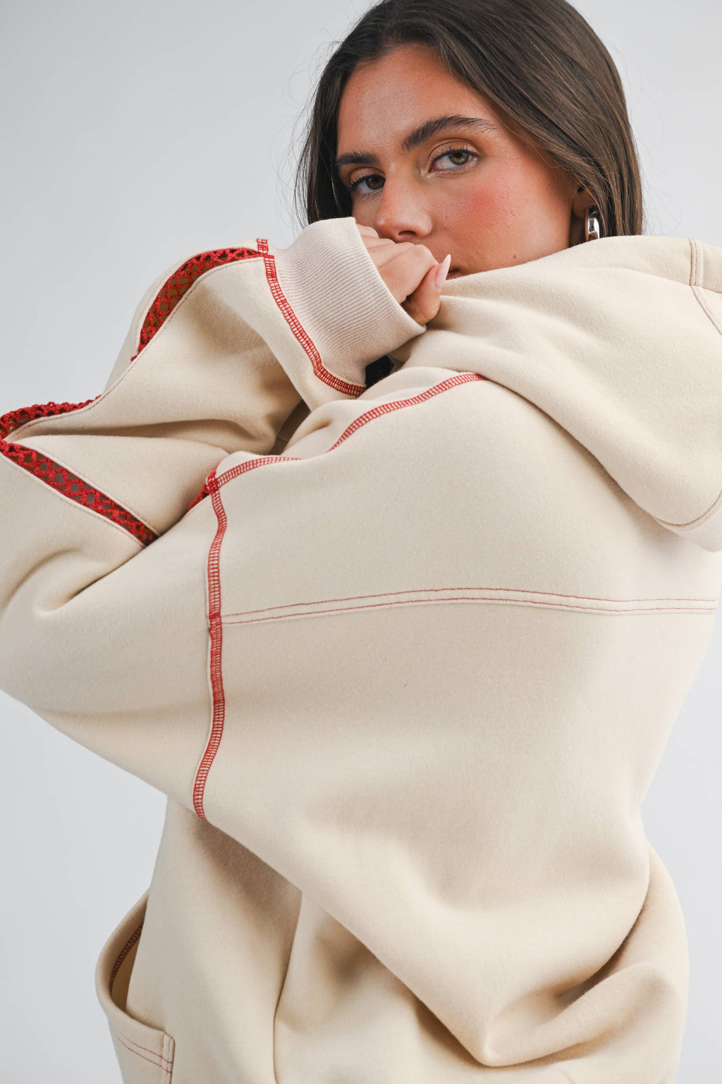 Contrast Red Stitch Oversized Hoodie