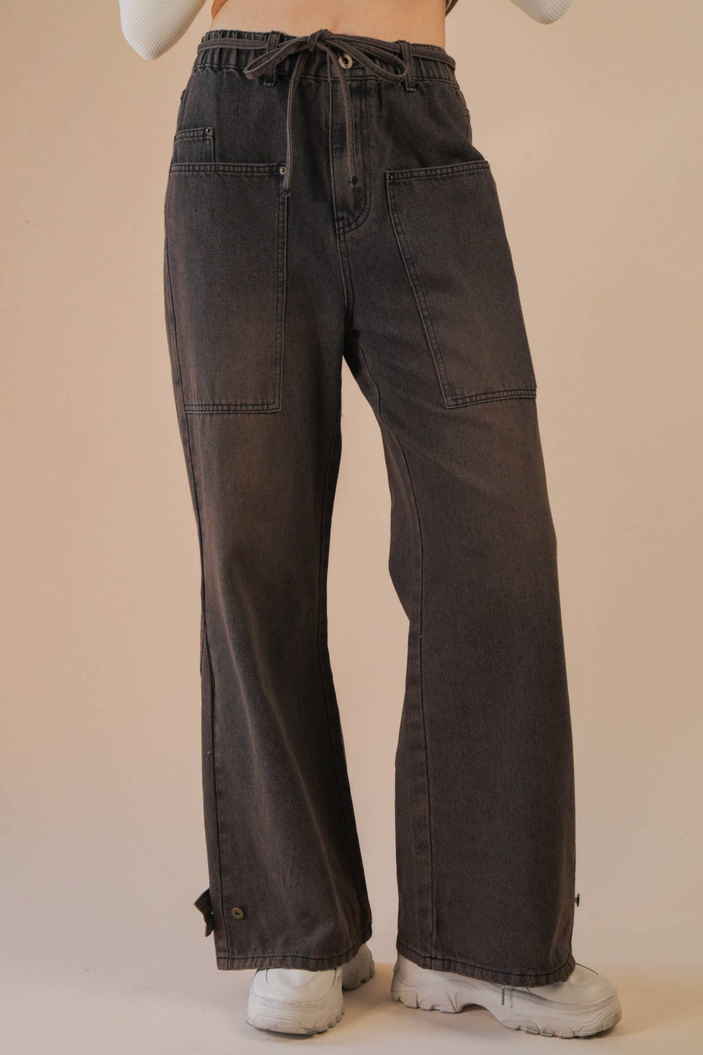 Very Jean Wide Leg Brown Washed Denim Jean