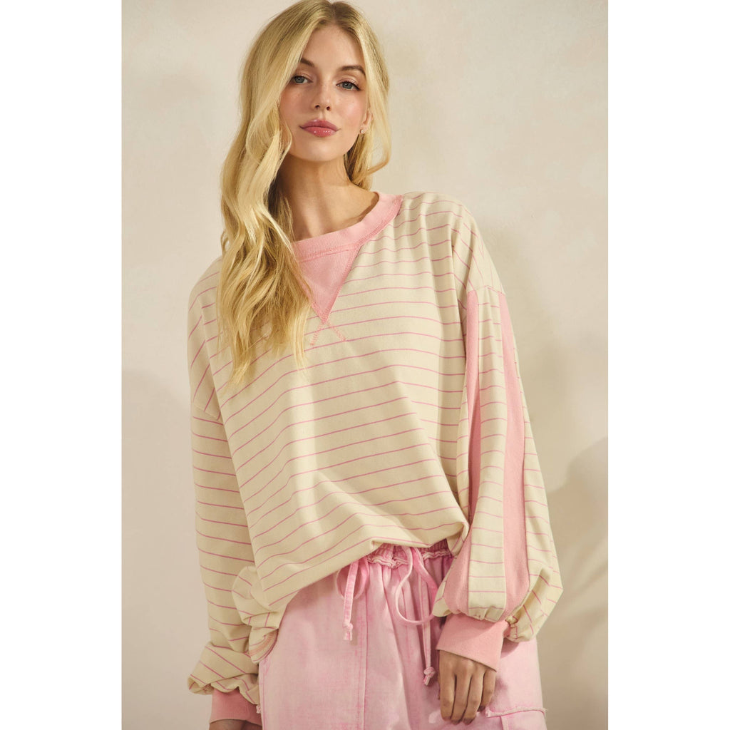 Pink Stripe Oversized Pullover