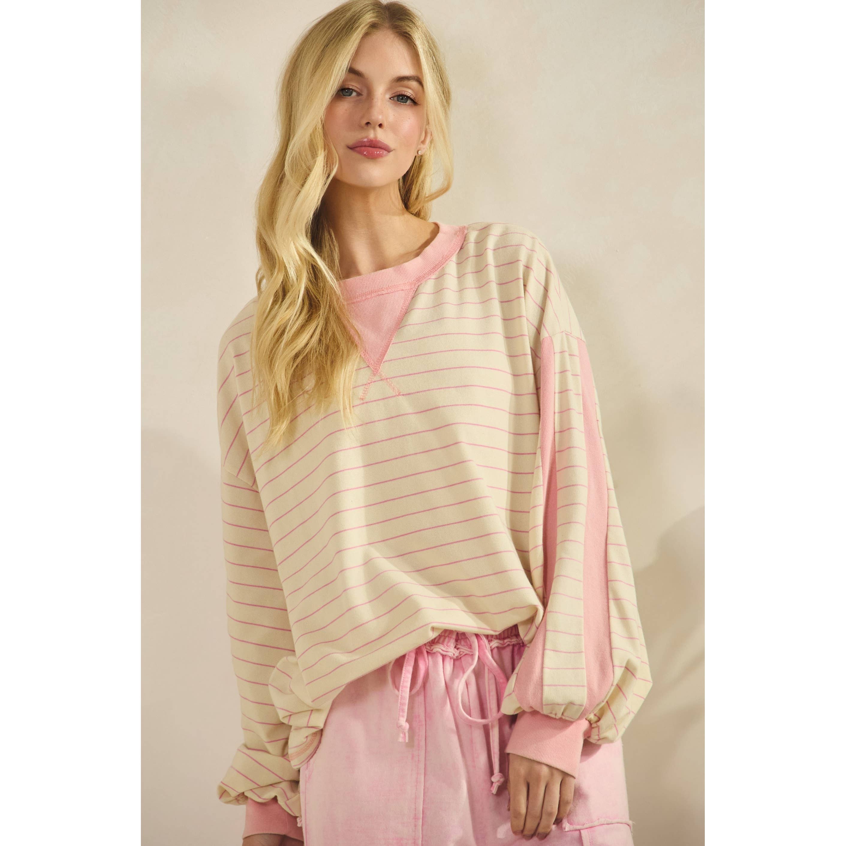 Pink Stripe Oversized Pullover